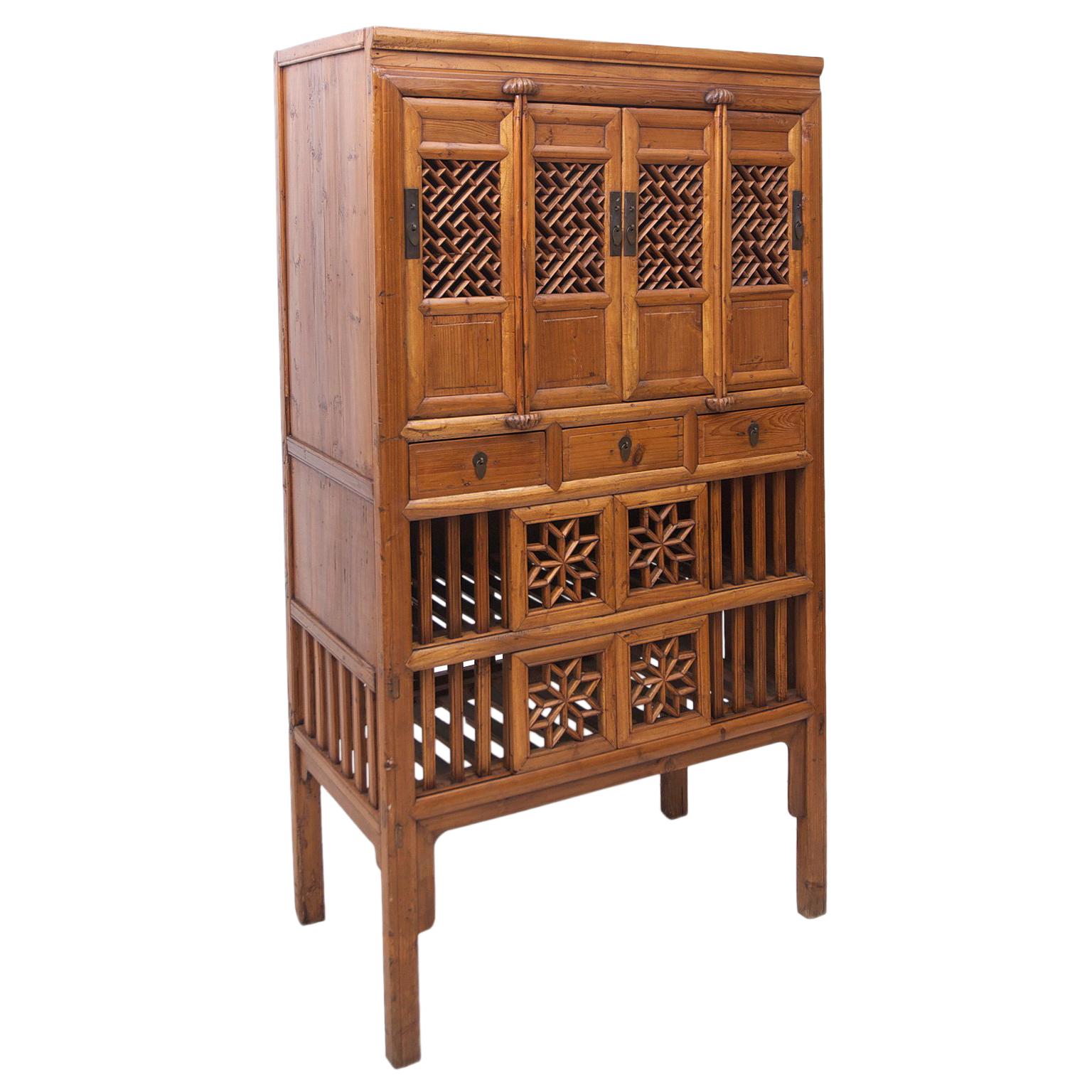 19th Century Chinese Food Cupboard in Elmwood, Qing Dynasty, circa Early 1800s
