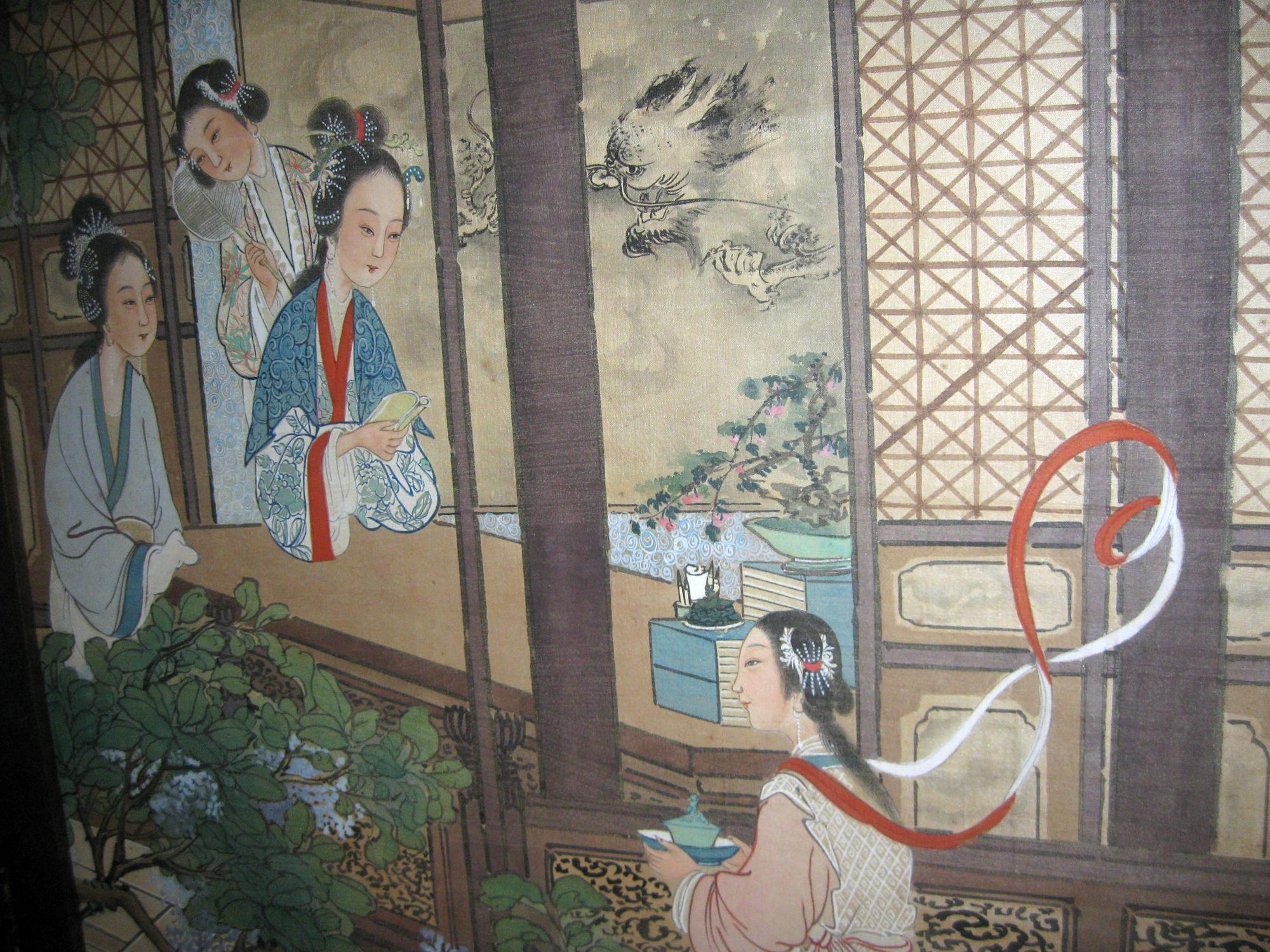 Chinesischer vierteiliger Raumteiler aus Teakholzrahmen aus dem 19. Jahrhundert im Angebot 6