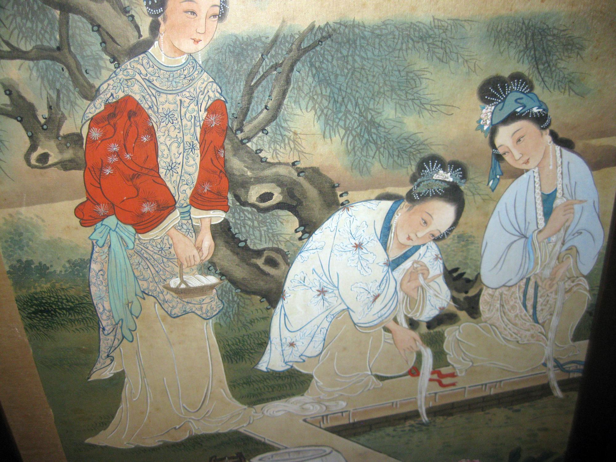 Chinesischer vierteiliger Raumteiler aus Teakholzrahmen aus dem 19. Jahrhundert im Angebot 11
