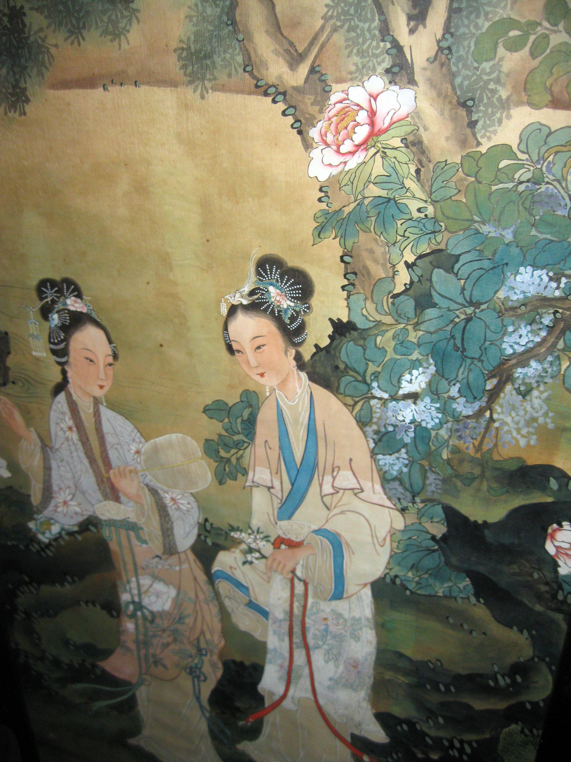 Chinesischer vierteiliger Raumteiler aus Teakholzrahmen aus dem 19. Jahrhundert im Angebot 9