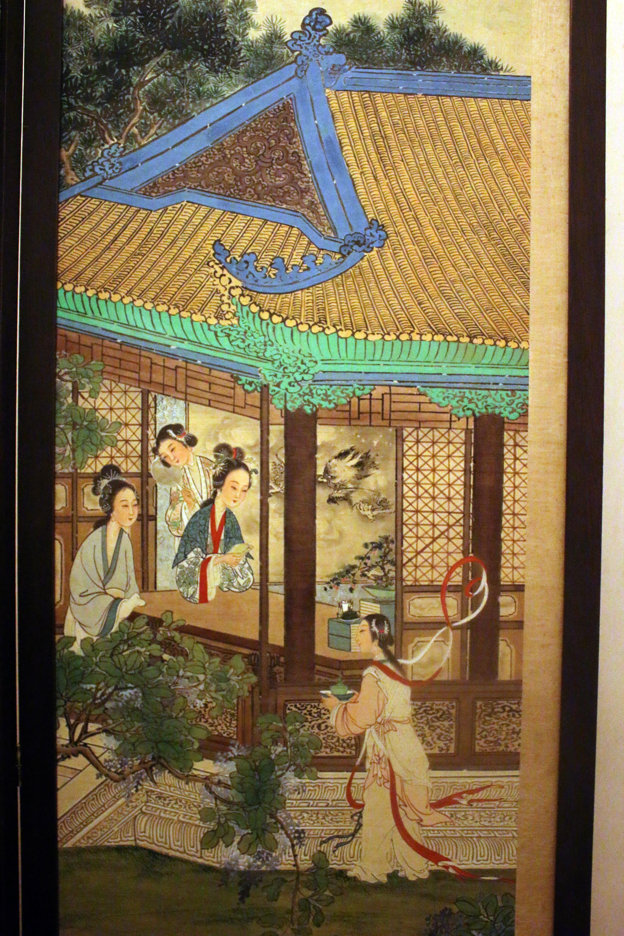 Chinesischer vierteiliger Raumteiler aus Teakholzrahmen aus dem 19. Jahrhundert im Zustand „Gut“ im Angebot in Savannah, GA