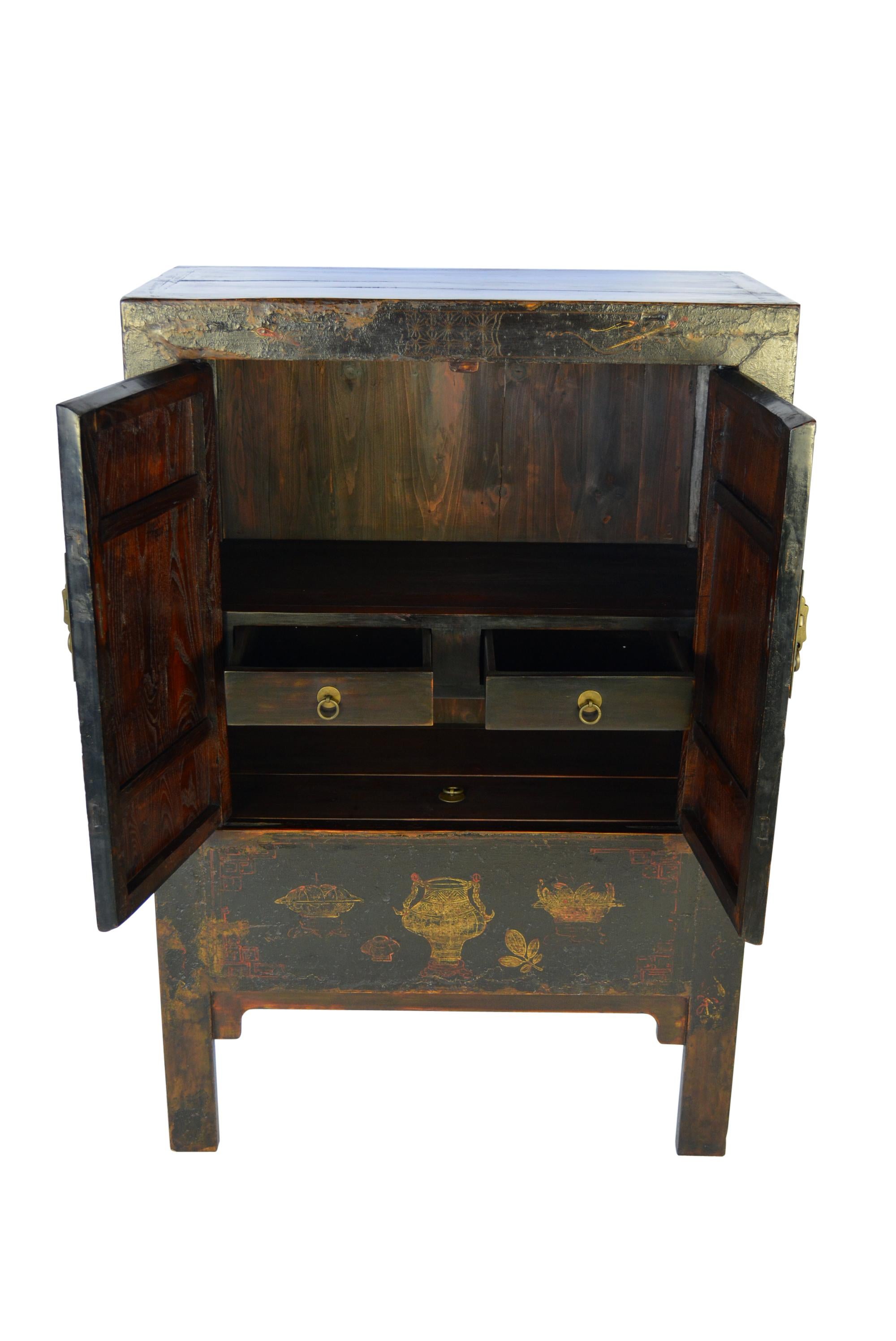 Qing 19th Century Chinese Gilt and Black Lacquer Cabinet