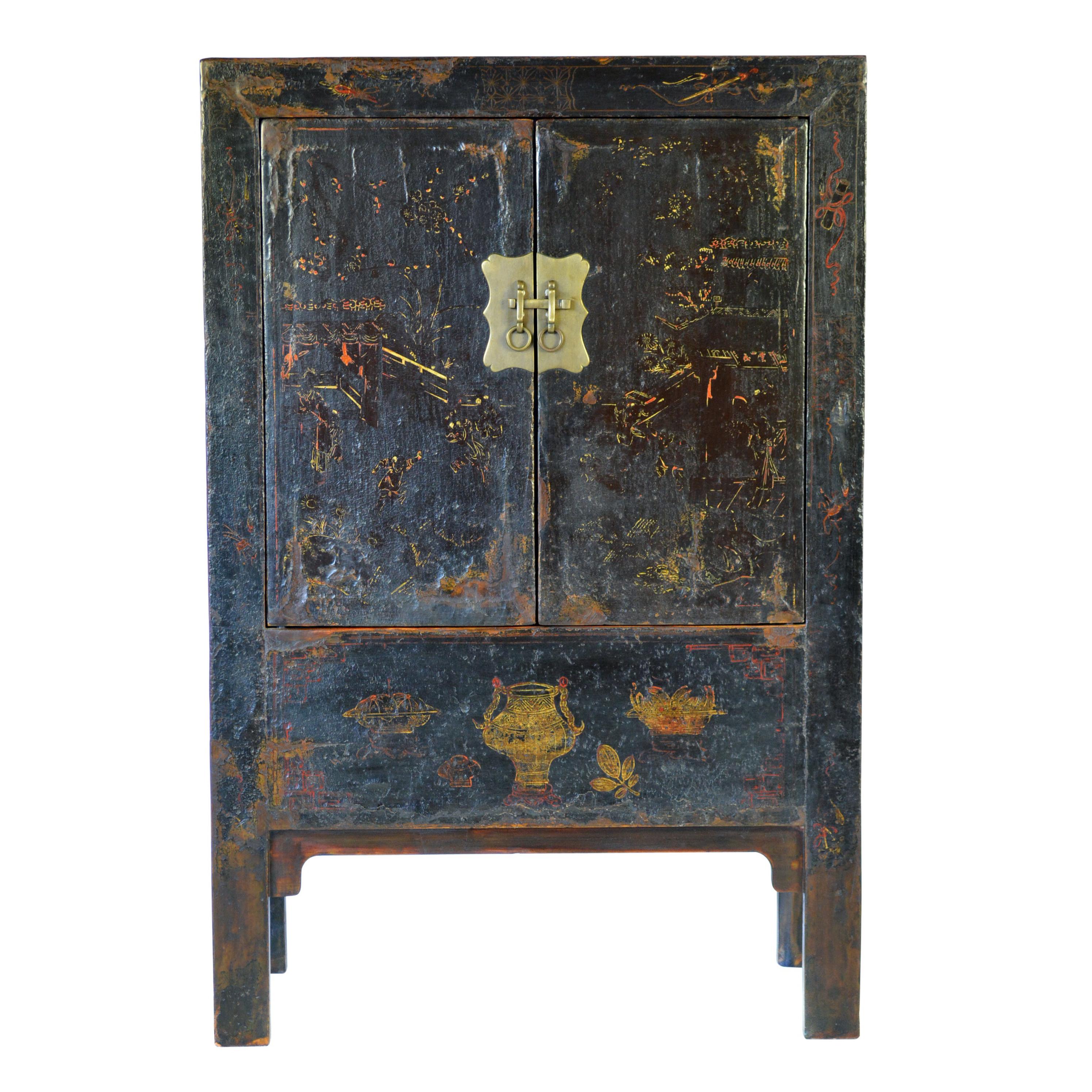 19th Century Chinese Gilt and Black Lacquer Cabinet