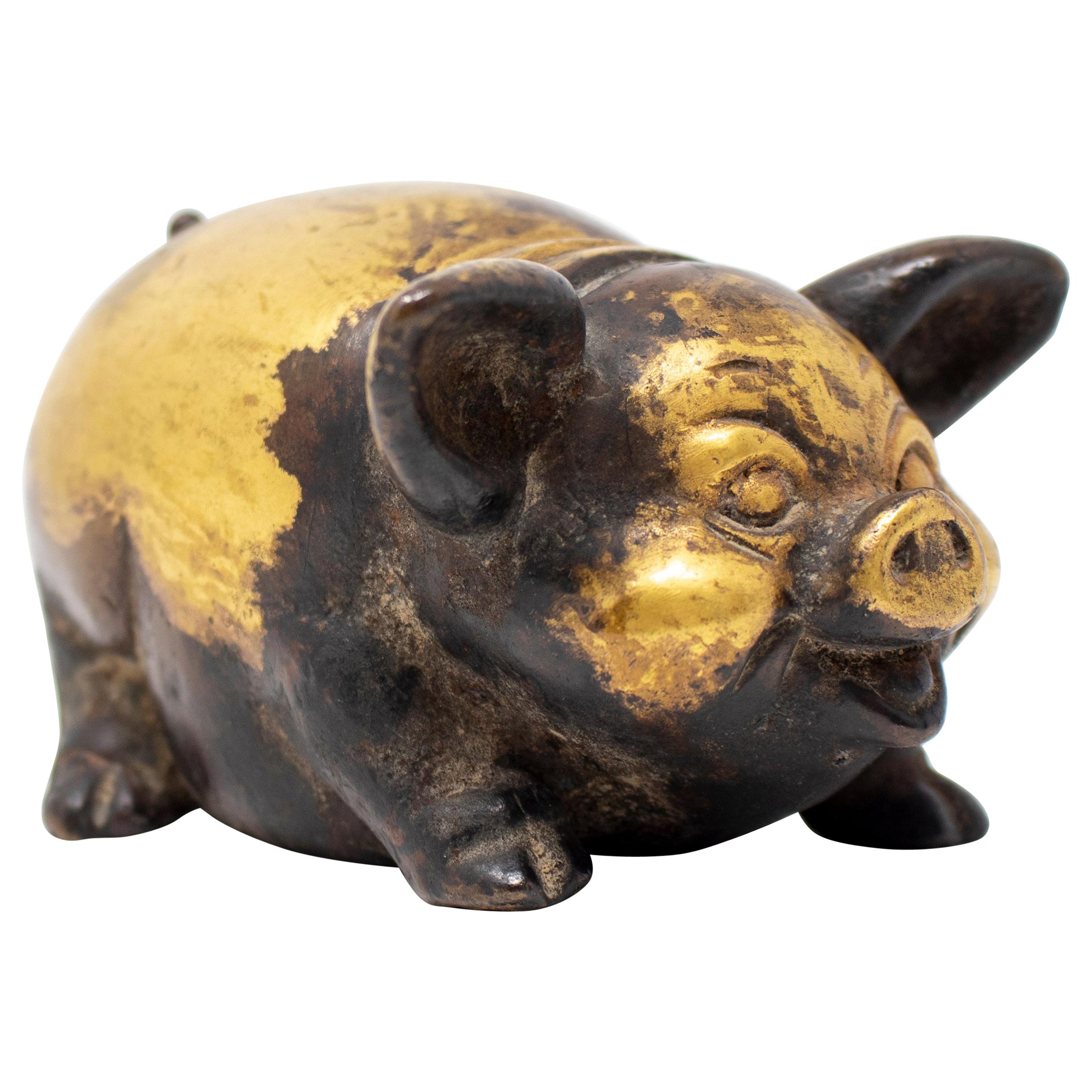 19th Century Chinese Gilt-Bronze Pig For Sale