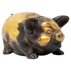 19th Century Chinese Gilt-Bronze Pig