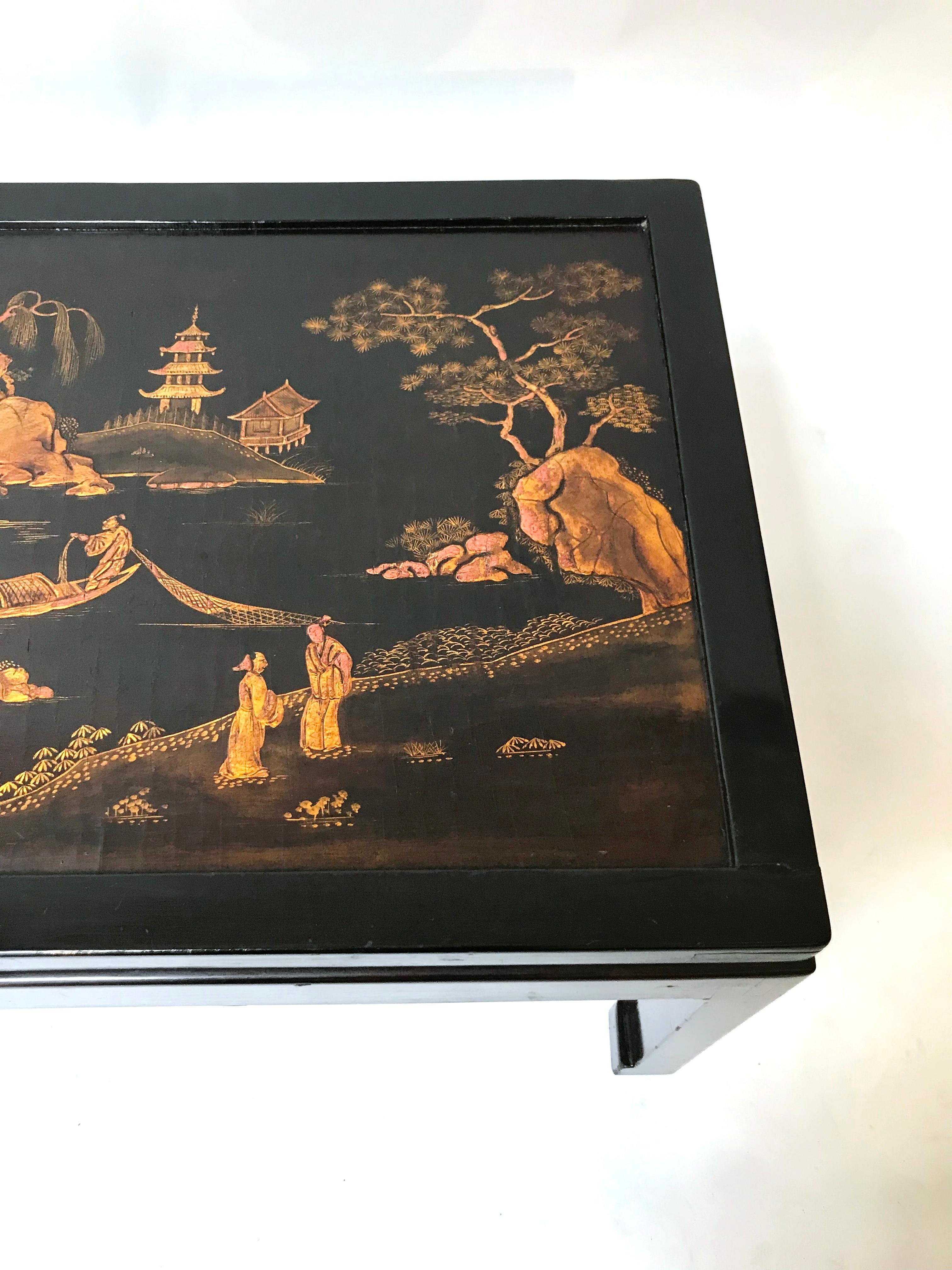 19th Century Chinese Gilt Decorated Lacquer Panel Mounted as a Low Table In Good Condition For Sale In Dallas, TX