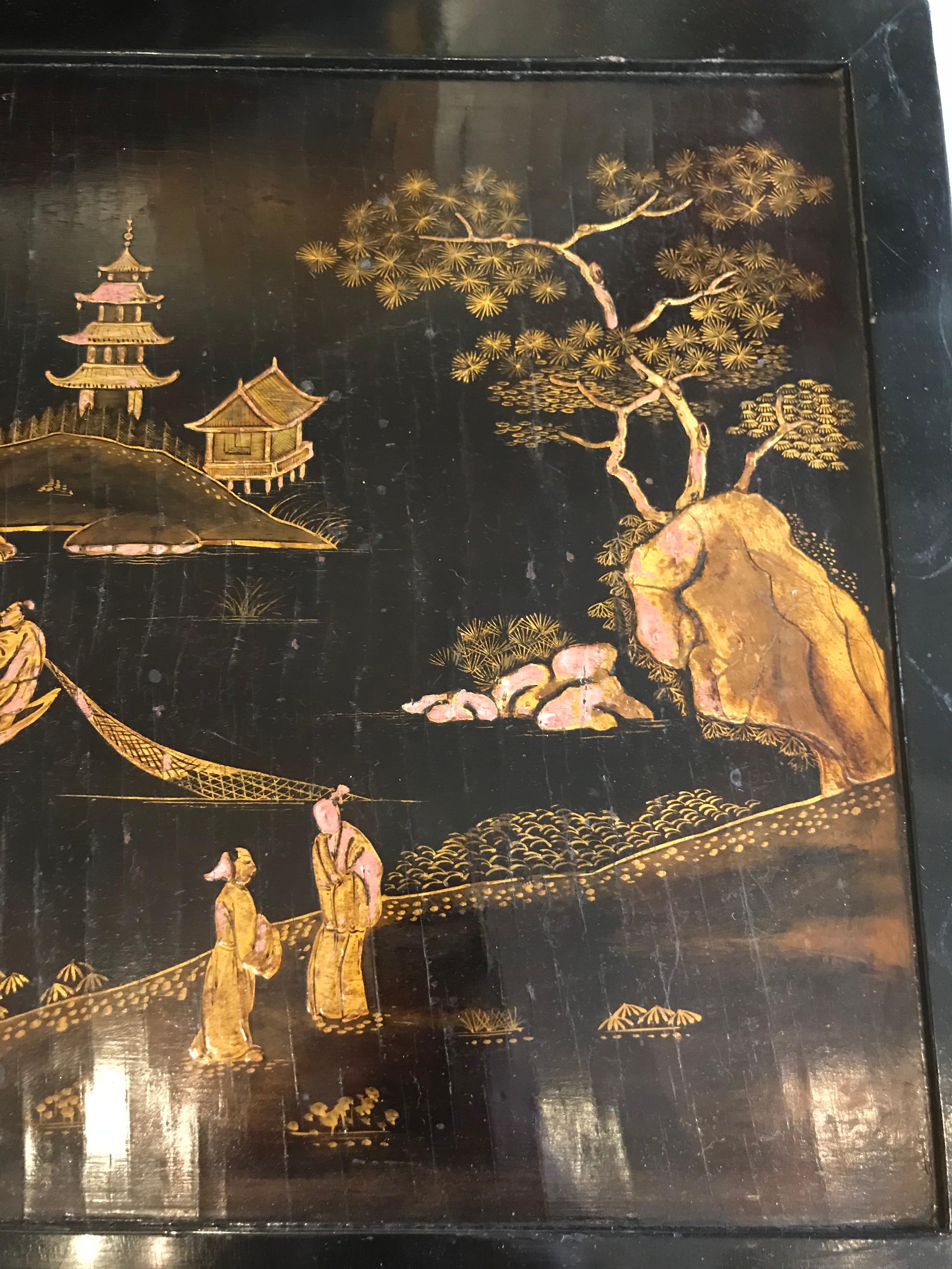 19th Century Chinese Gilt Decorated Lacquer Panel Mounted as a Low Table For Sale 1