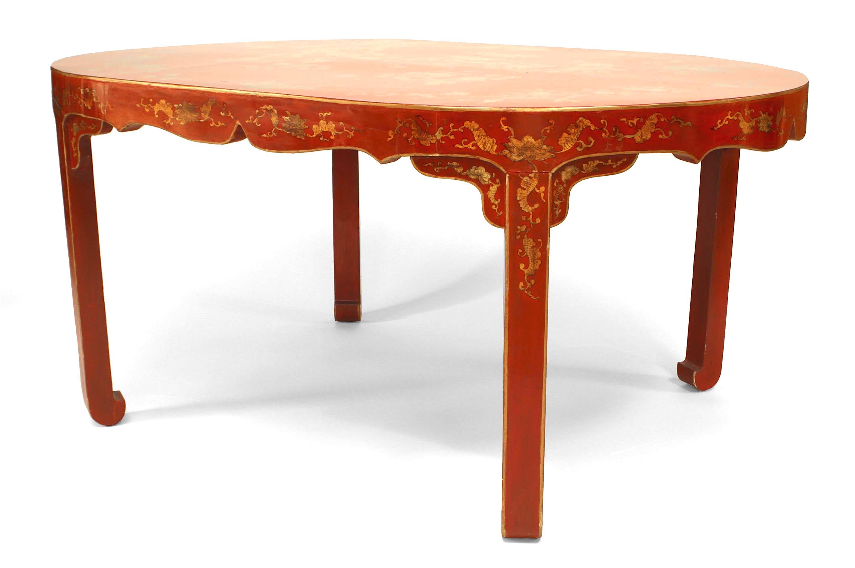 Gilt Asian Chinese Red Lacquer Center Table For Sale