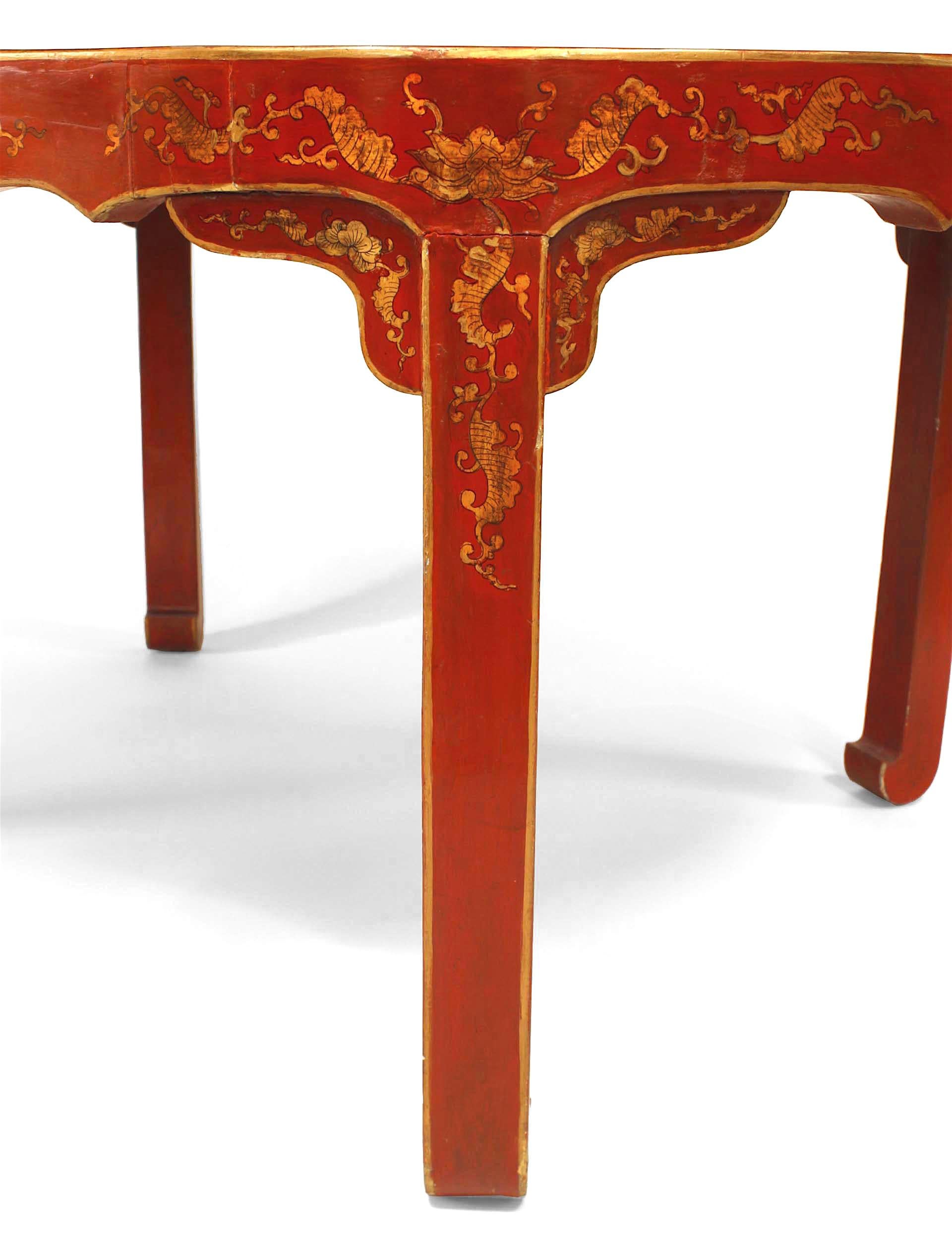 Mesa de centro china asiática lacada en rojo Dorado en venta
