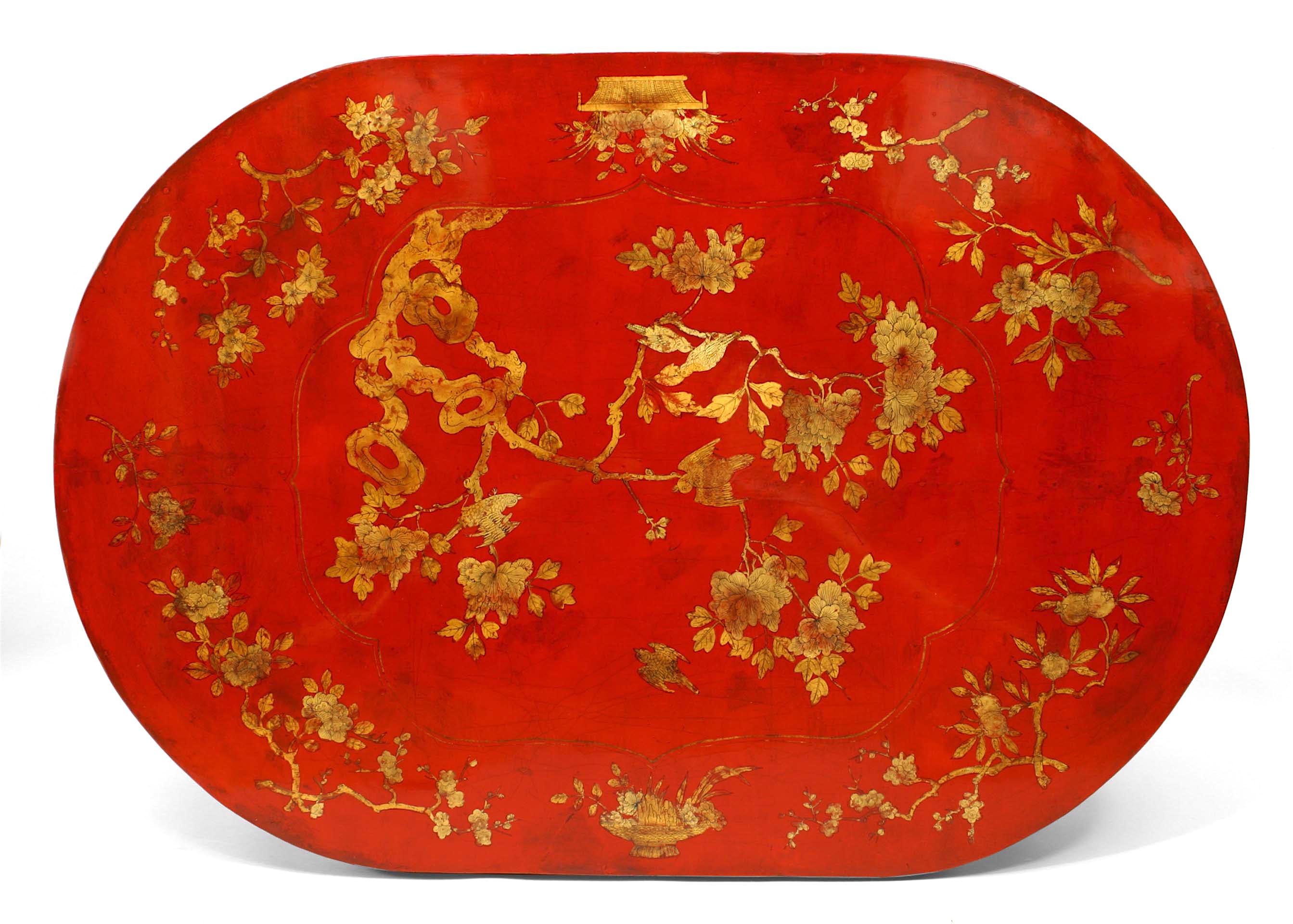 Mesa de centro china asiática lacada en rojo siglo XIX en venta