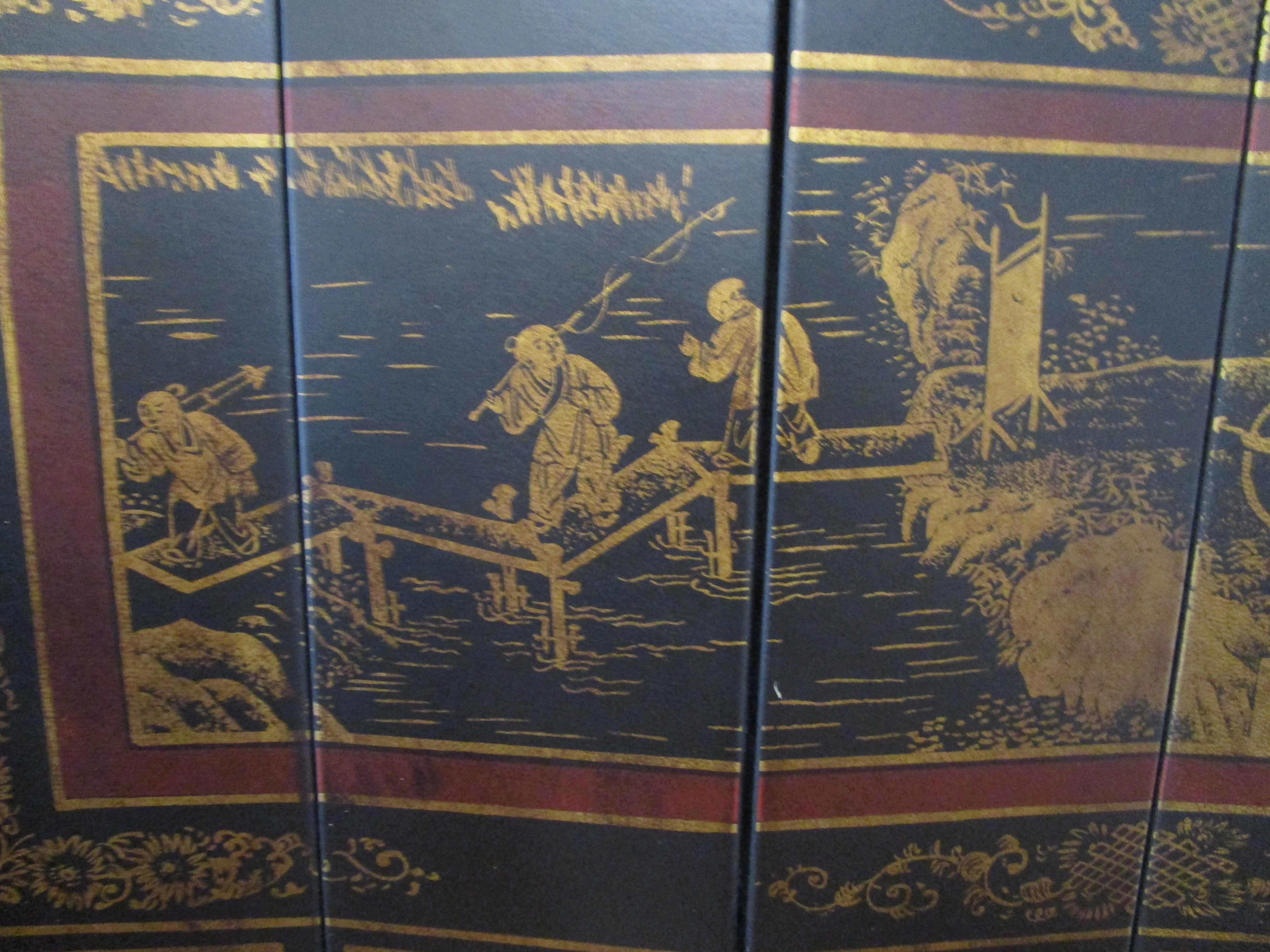 Exportation chinoise Paravent chinois du 19ème siècle peint à l'encre dorée en vente