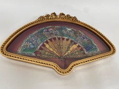 19th Century Chinese Gilt Lacquer Fan with Mother of Pearl Faces and Lacquer Box