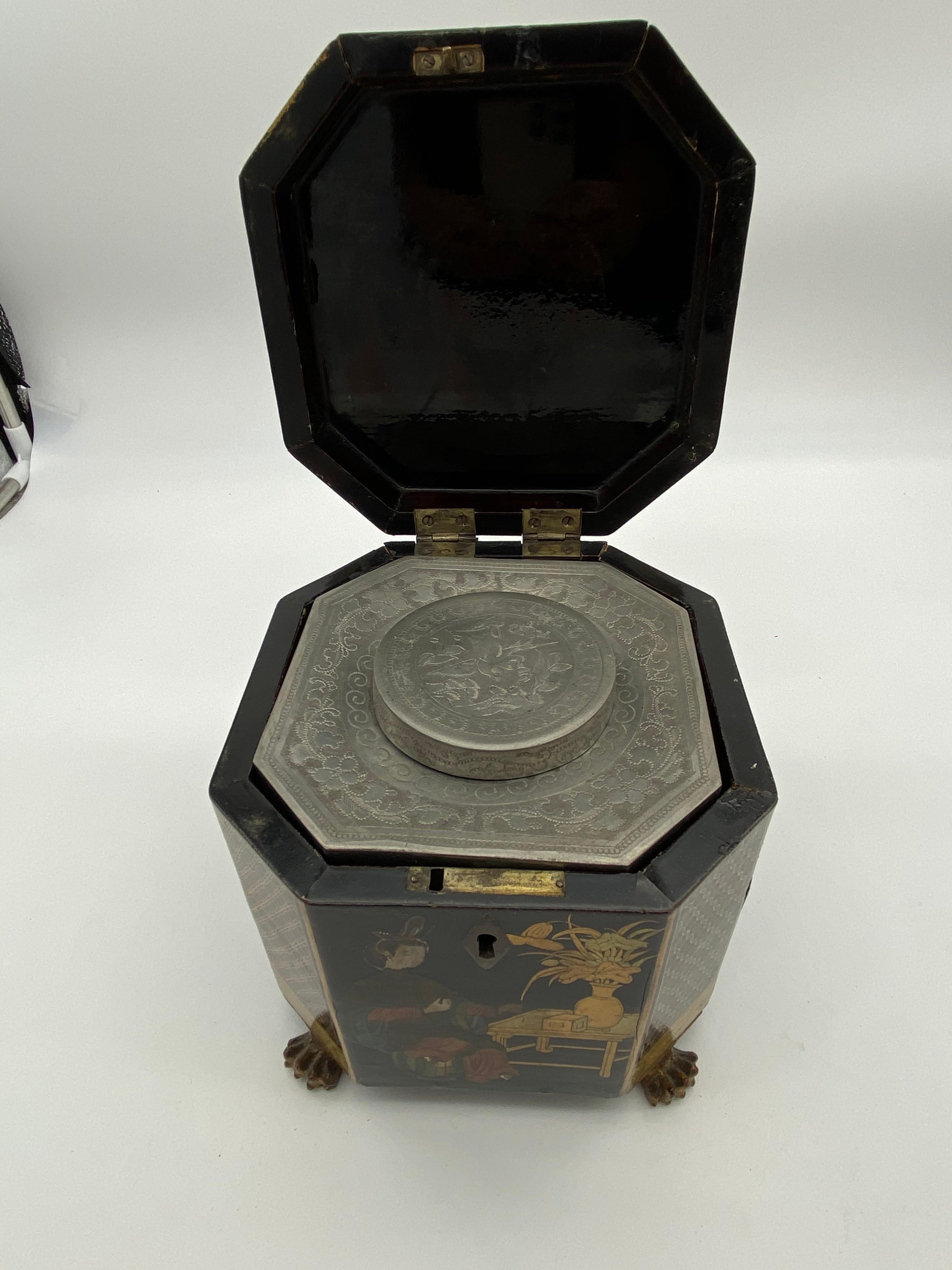 19th Century Chinese Gilt Lacquer Footed Tea Caddy 1
