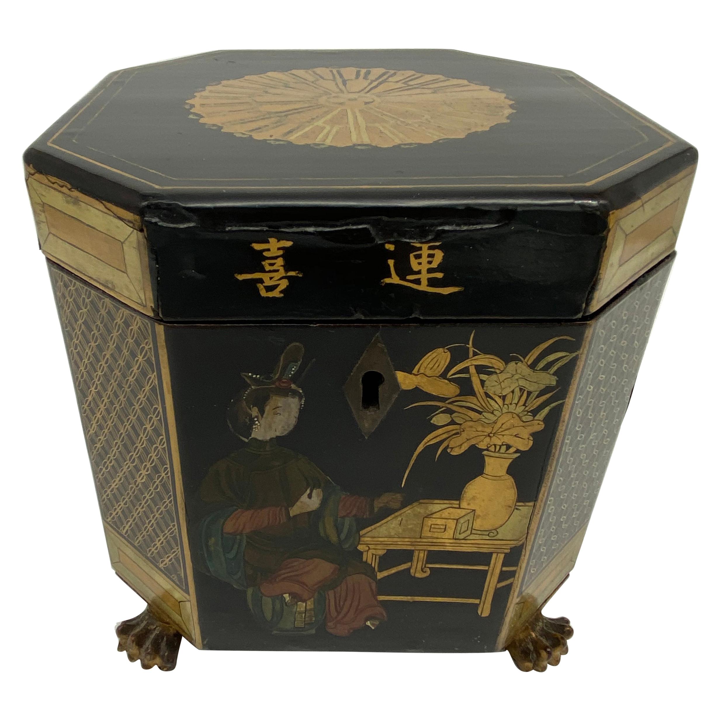 19th Century Chinese Gilt Lacquer Footed Tea Caddy