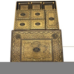 19th Century Chinese Gilt Lacquer Gambling Storage Box Trays and Dishes