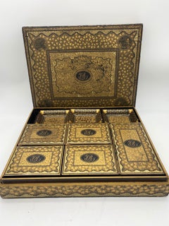 Used 19th Century Chinese Gilt Lacquer Gambling Storage Box Trays and Dishes