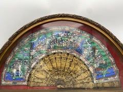 Ventaglio di paesaggi in lacca dorata cinese del XIX secolo 100 facce