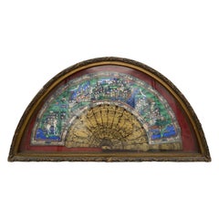 19th Century Chinese Gilt Lacquer Landscape Fan 100 Faces