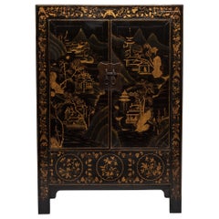 Antique 19th Century Chinese Gilt Palace Landscape Cabinet