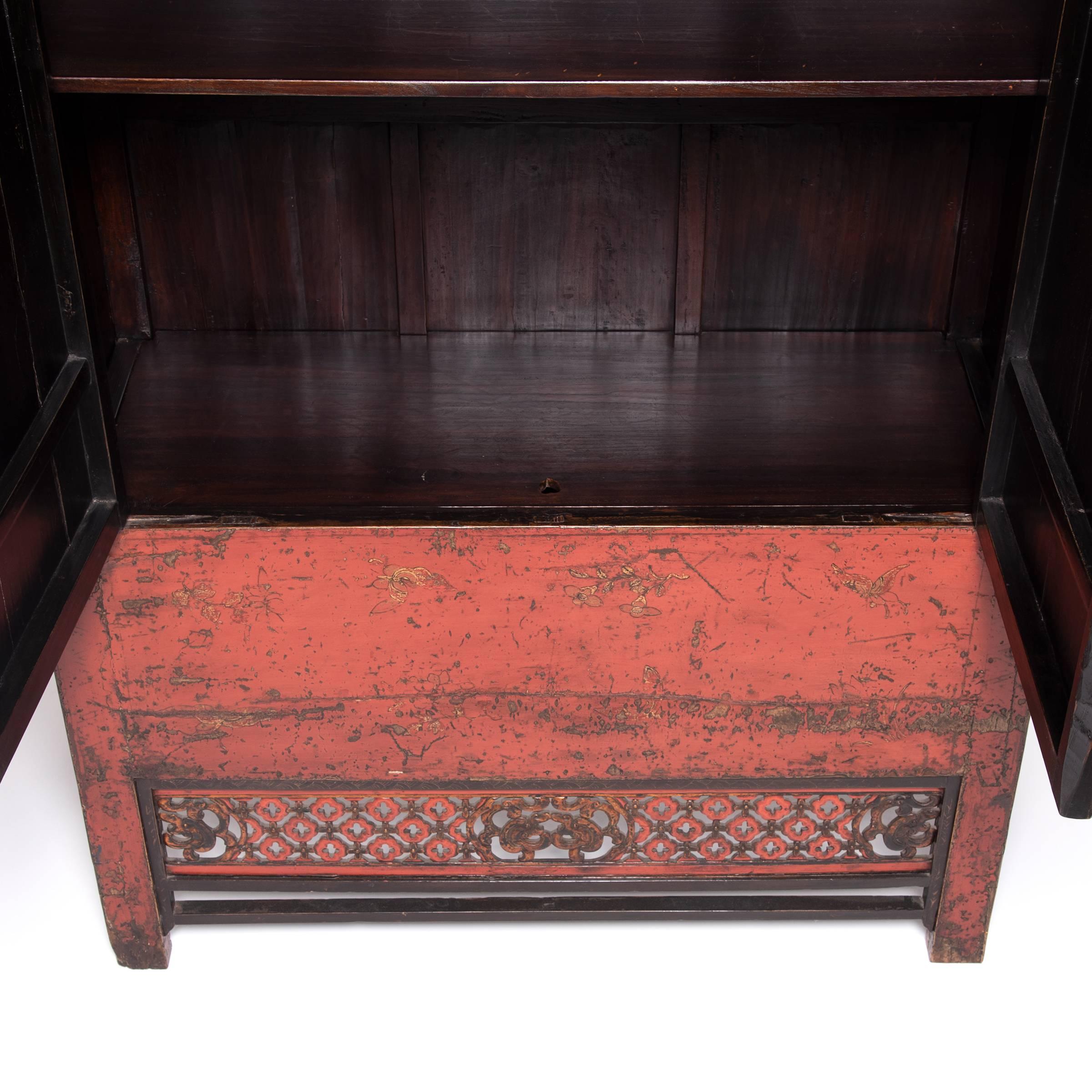 19th Century Chinese Gilt Red Lacquer Scholars' Cabinet, c. 1850