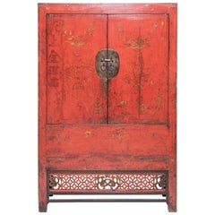 Chinese Gilt Red Lacquer Scholars' Cabinet, c. 1850