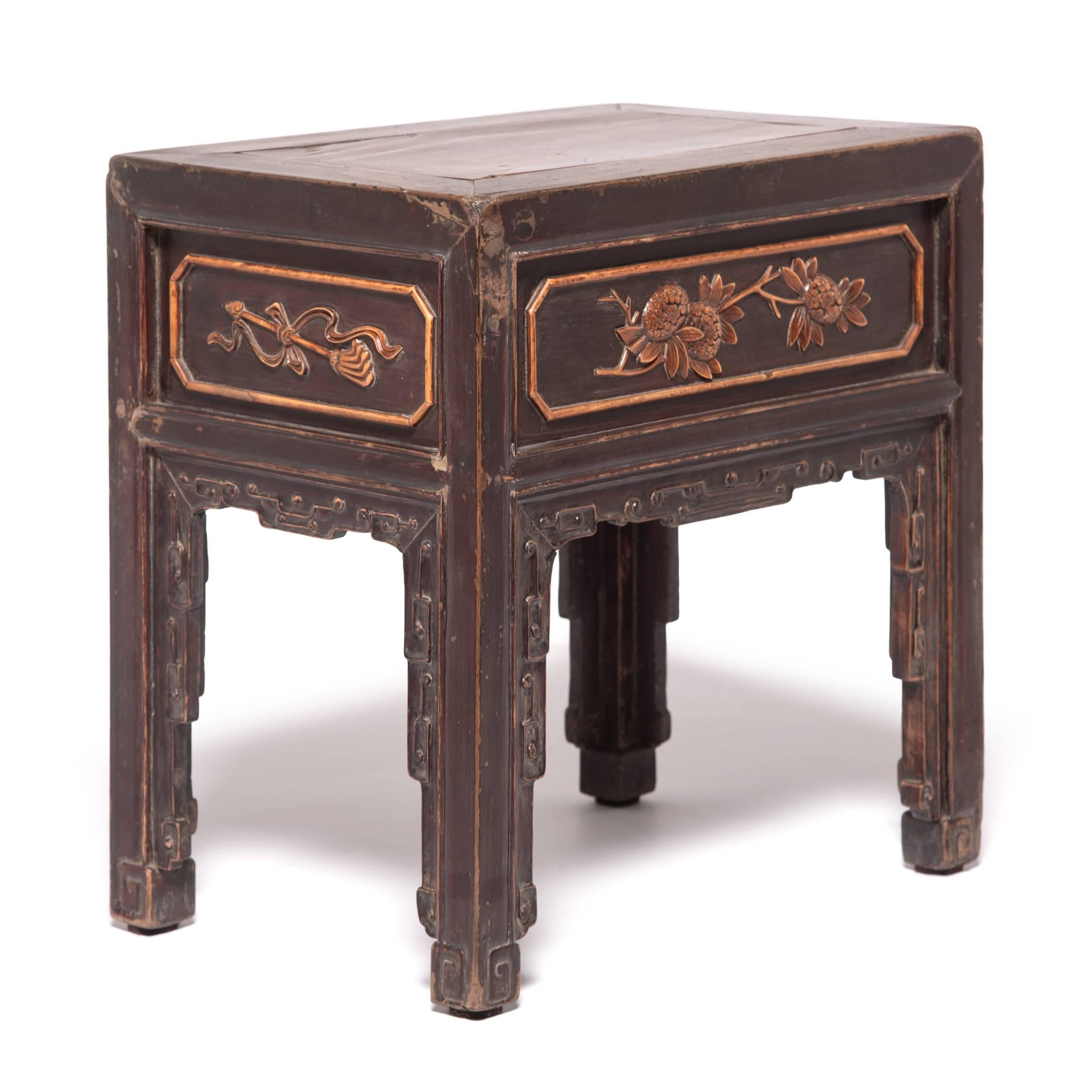 Carved Petite Chinese Display Table with Boxwood Inlay, c. 1850