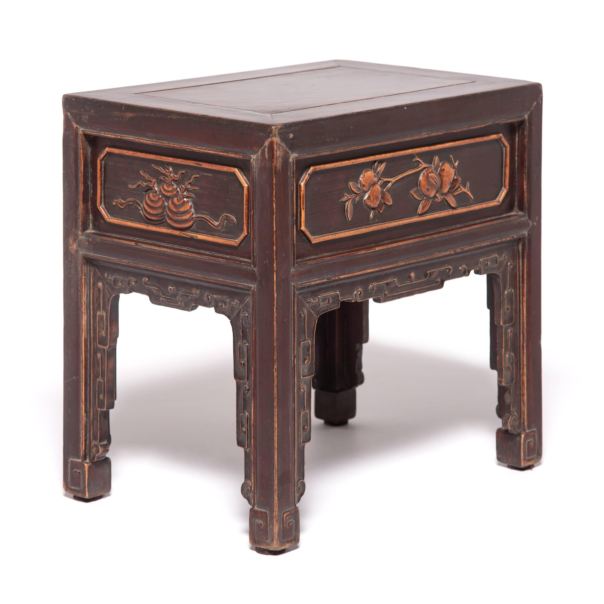 Carved Petite Chinese Display Table with Boxwood Inlay, c. 1850