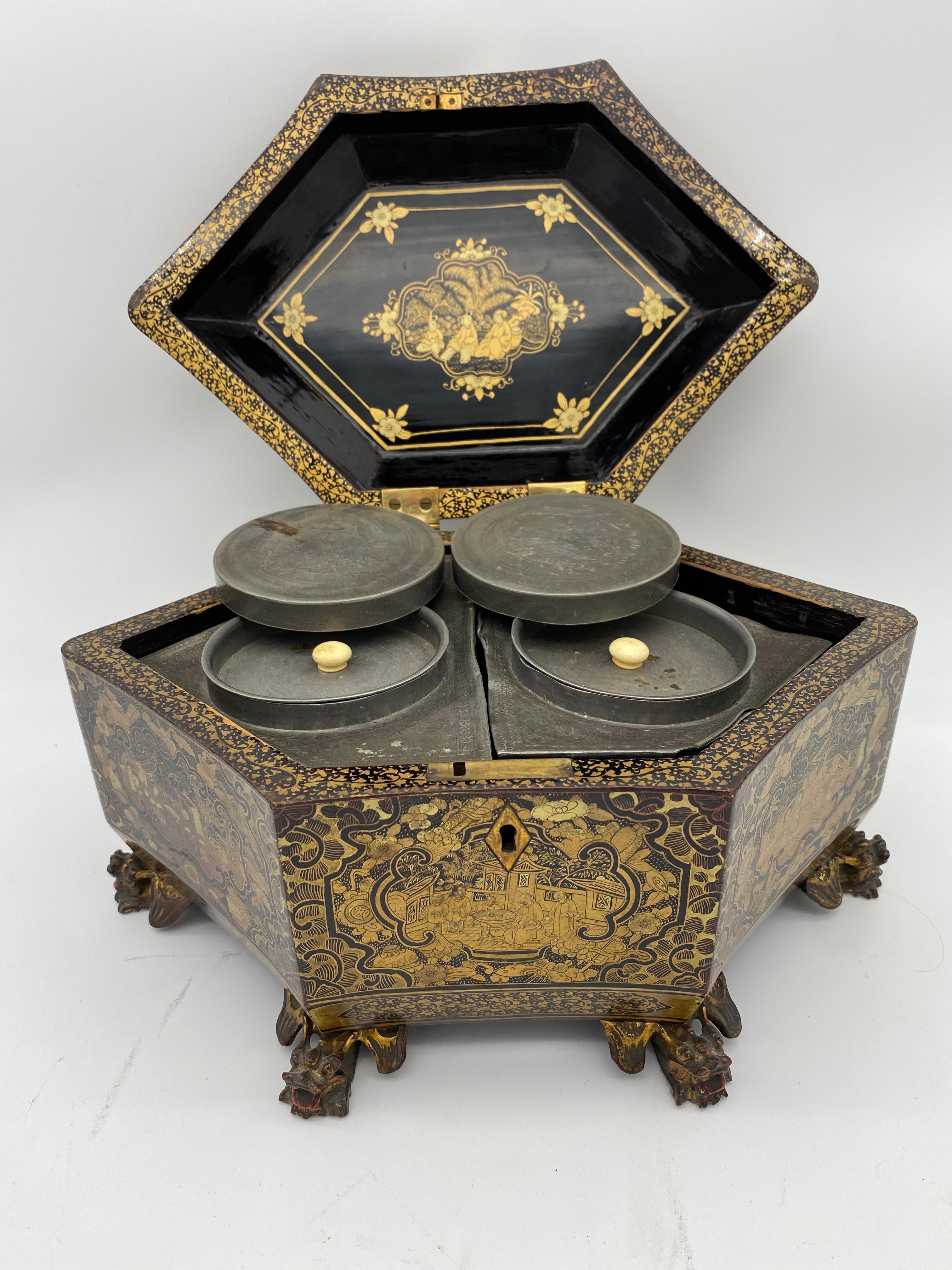 Chinesische Goldlack-Teedose aus dem 19. Jahrhundert im Angebot 1