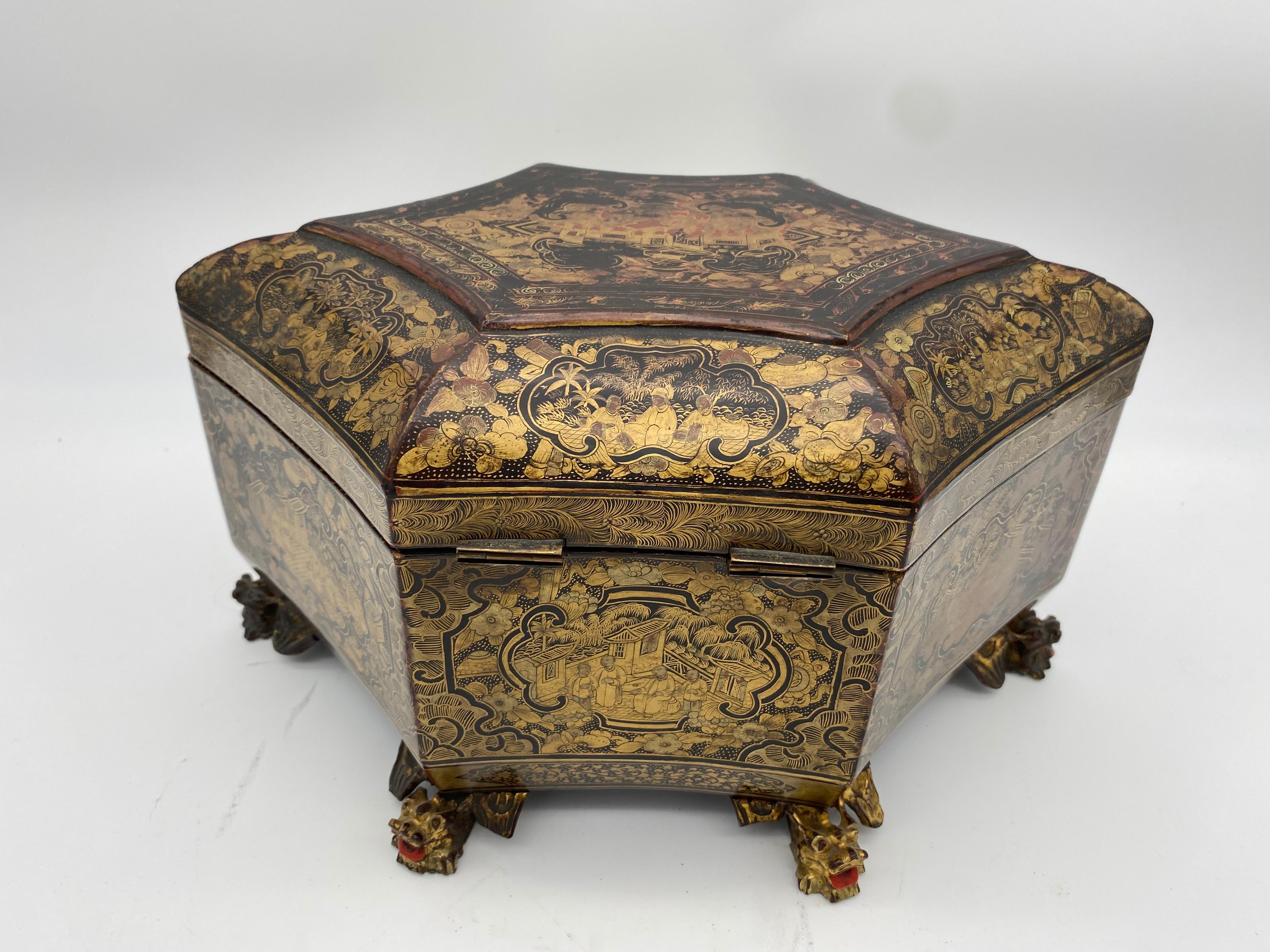 19th Century Chinese Gold Lacquer Tea Caddy For Sale 3