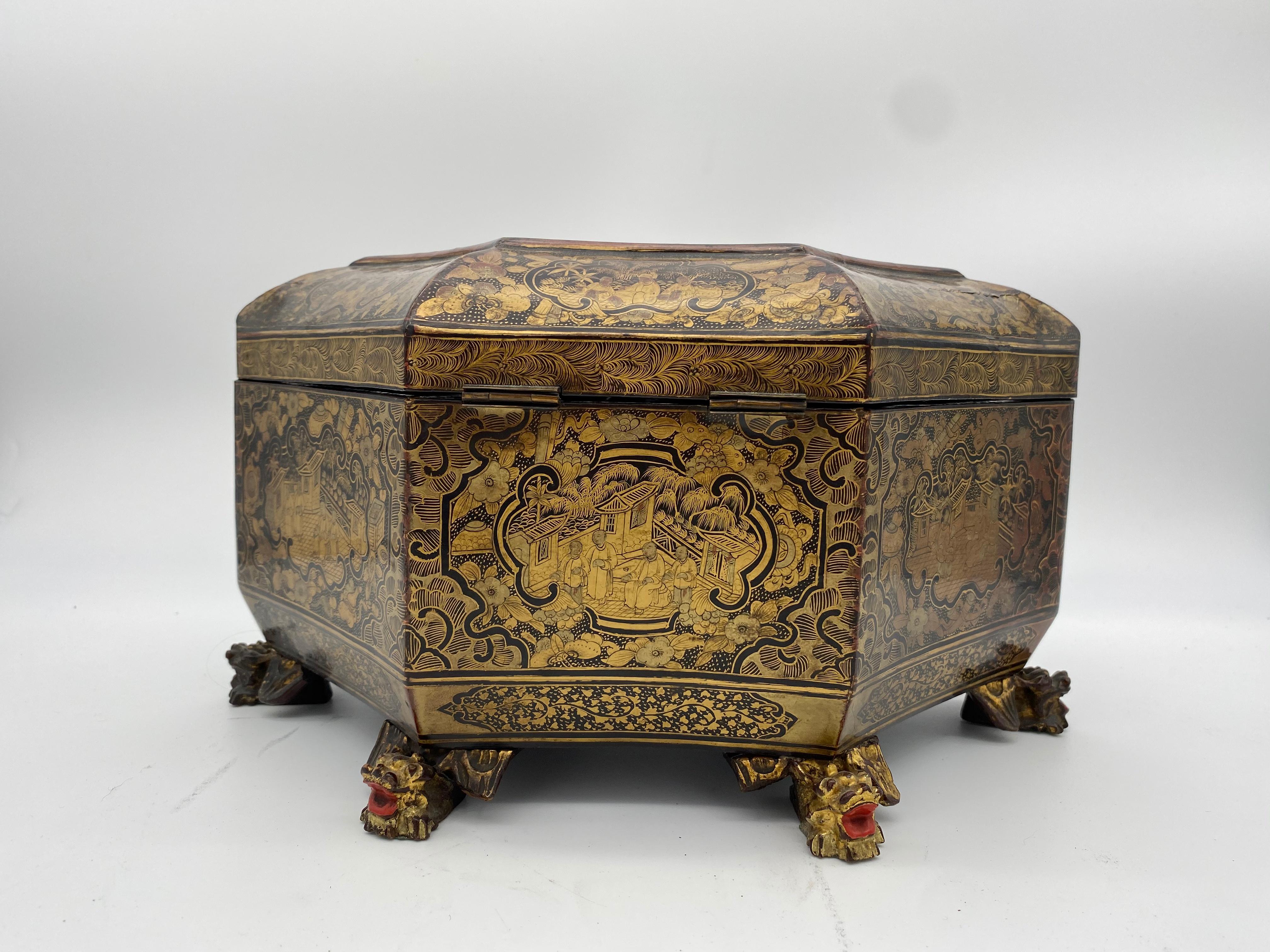 Chinesische Goldlack-Teedose aus dem 19. Jahrhundert im Angebot 3