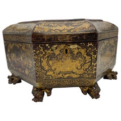 Antique 19th Century Chinese Gold Lacquer Tea Caddy