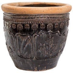 Retro Chinese Grand Floral Relief Urn, c. 1850