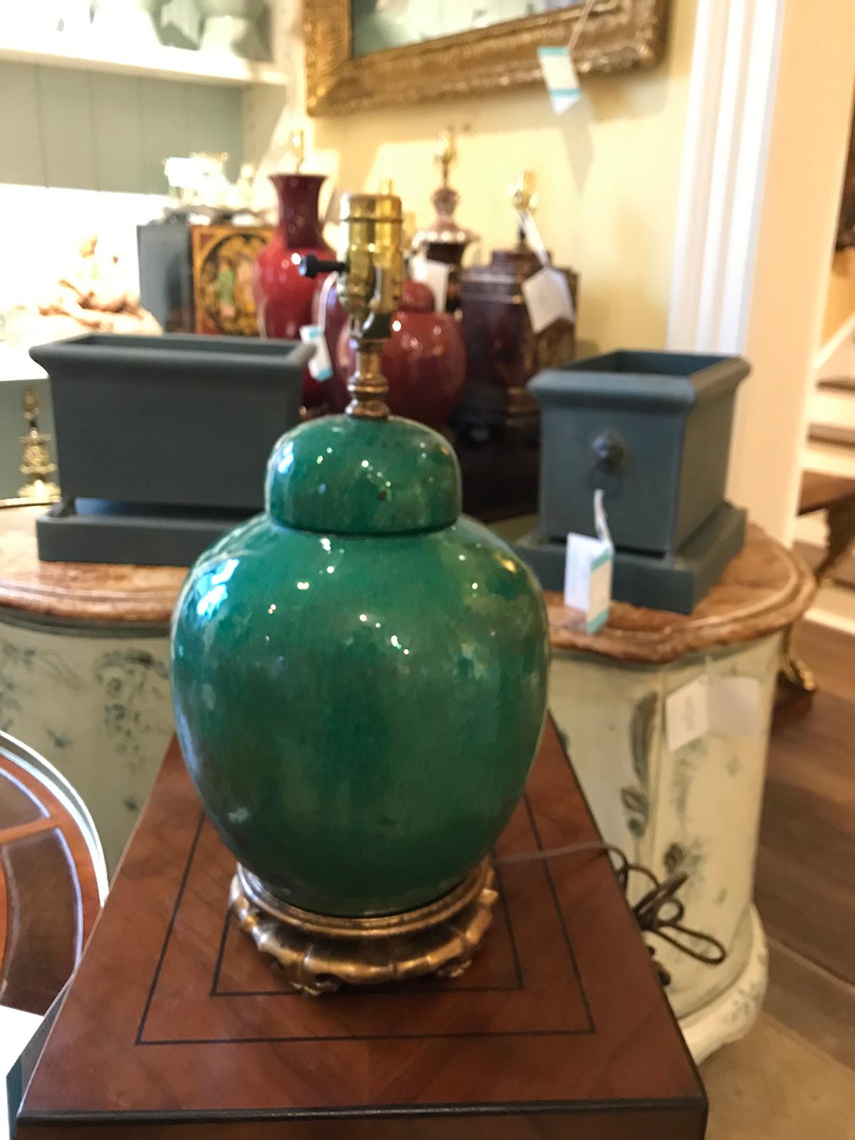 19th Century Chinese Green Crackle Vase as Lamp For Sale 1