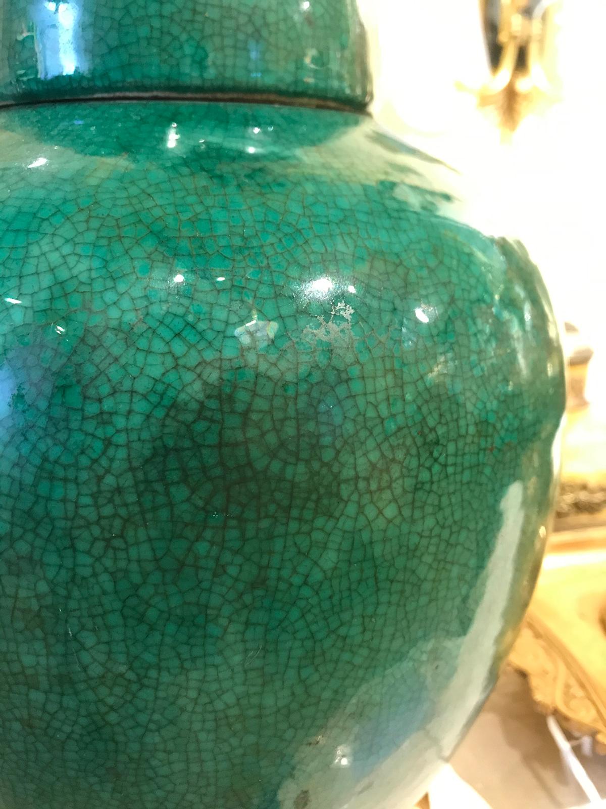 19th Century Chinese Green Crackle Vase as Lamp For Sale 2