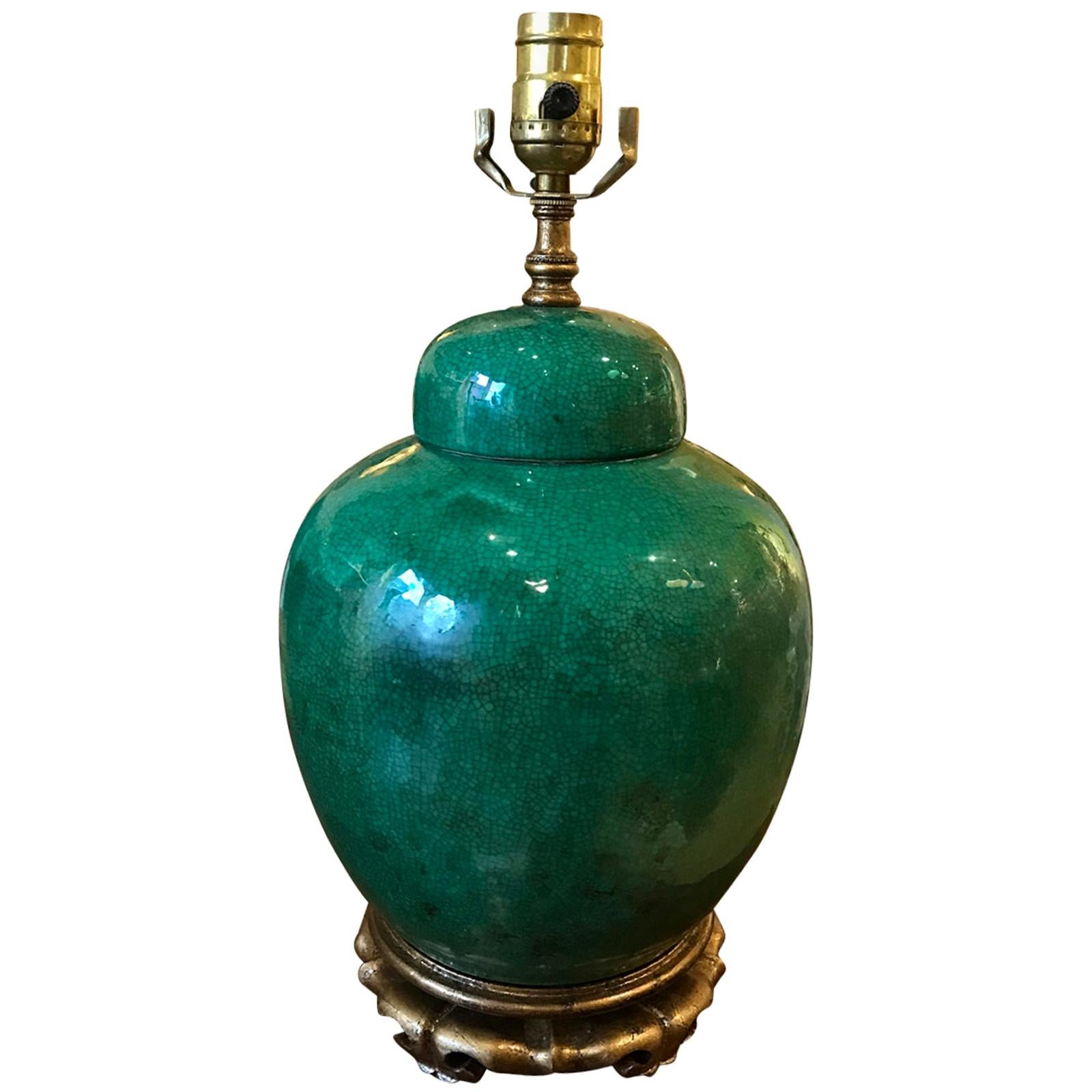 19th Century Chinese Green Crackle Vase as Lamp For Sale