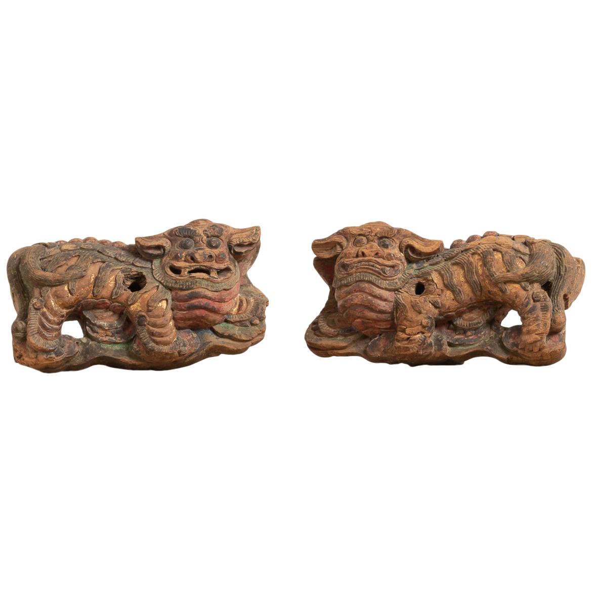 19th Century Chinese Guardian Lions in Original Condition For Sale