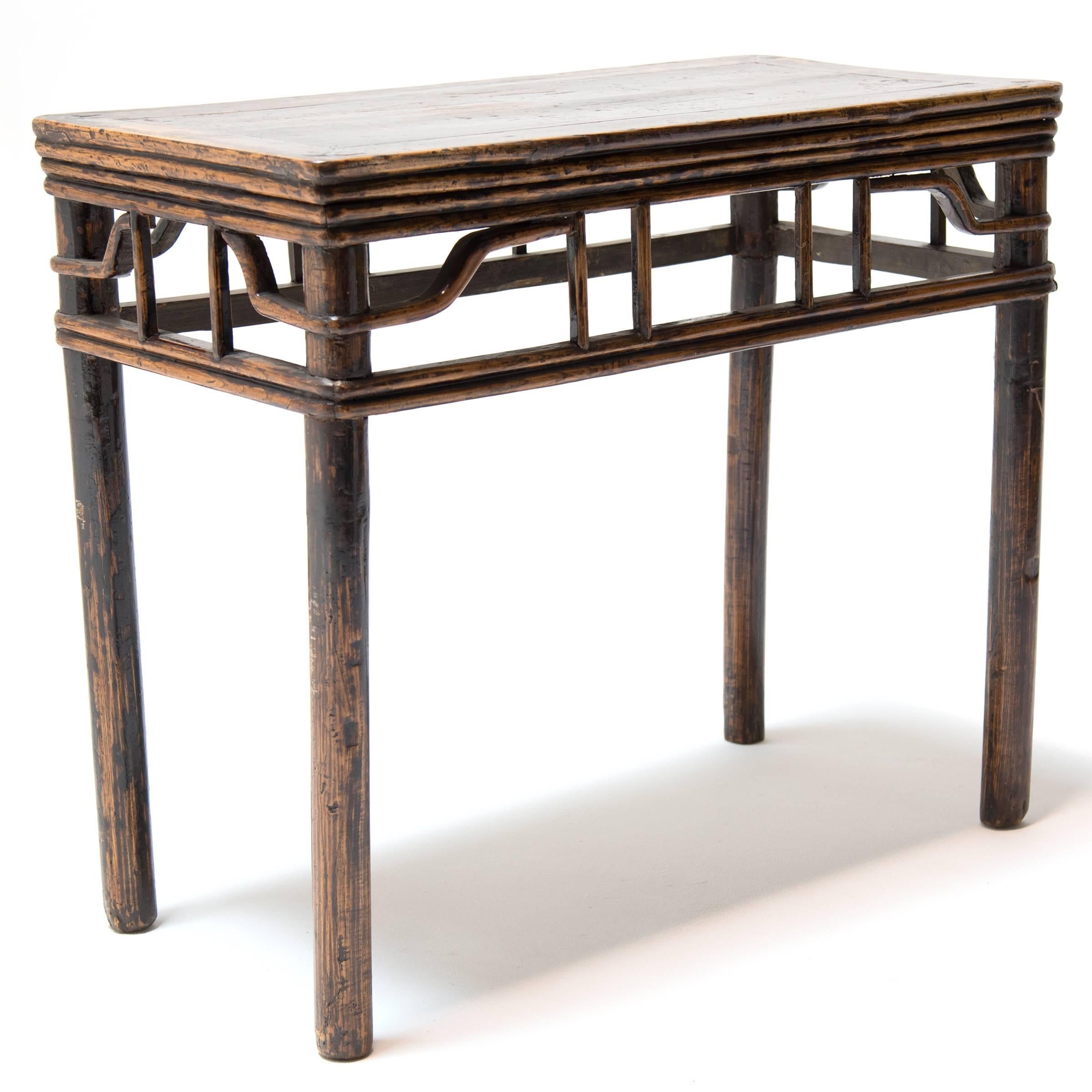 Chinese Half Table with Lattice Apron, c. 1850 In Good Condition In Chicago, IL