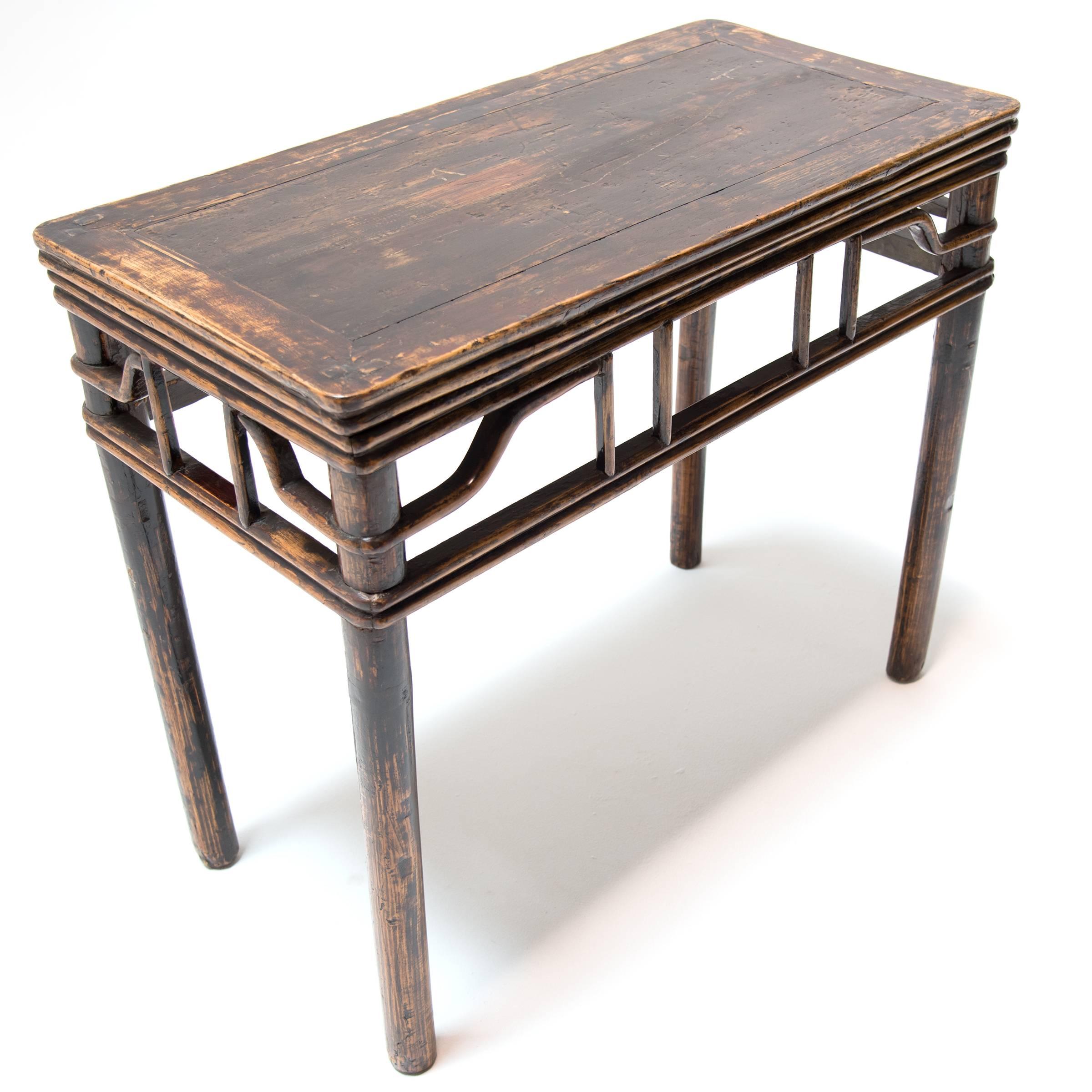 Elm Chinese Half Table with Lattice Apron, c. 1850