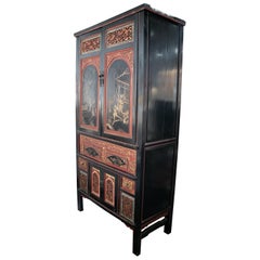 19th Century Chinese Hand Carved Cupboard with People Scenes
