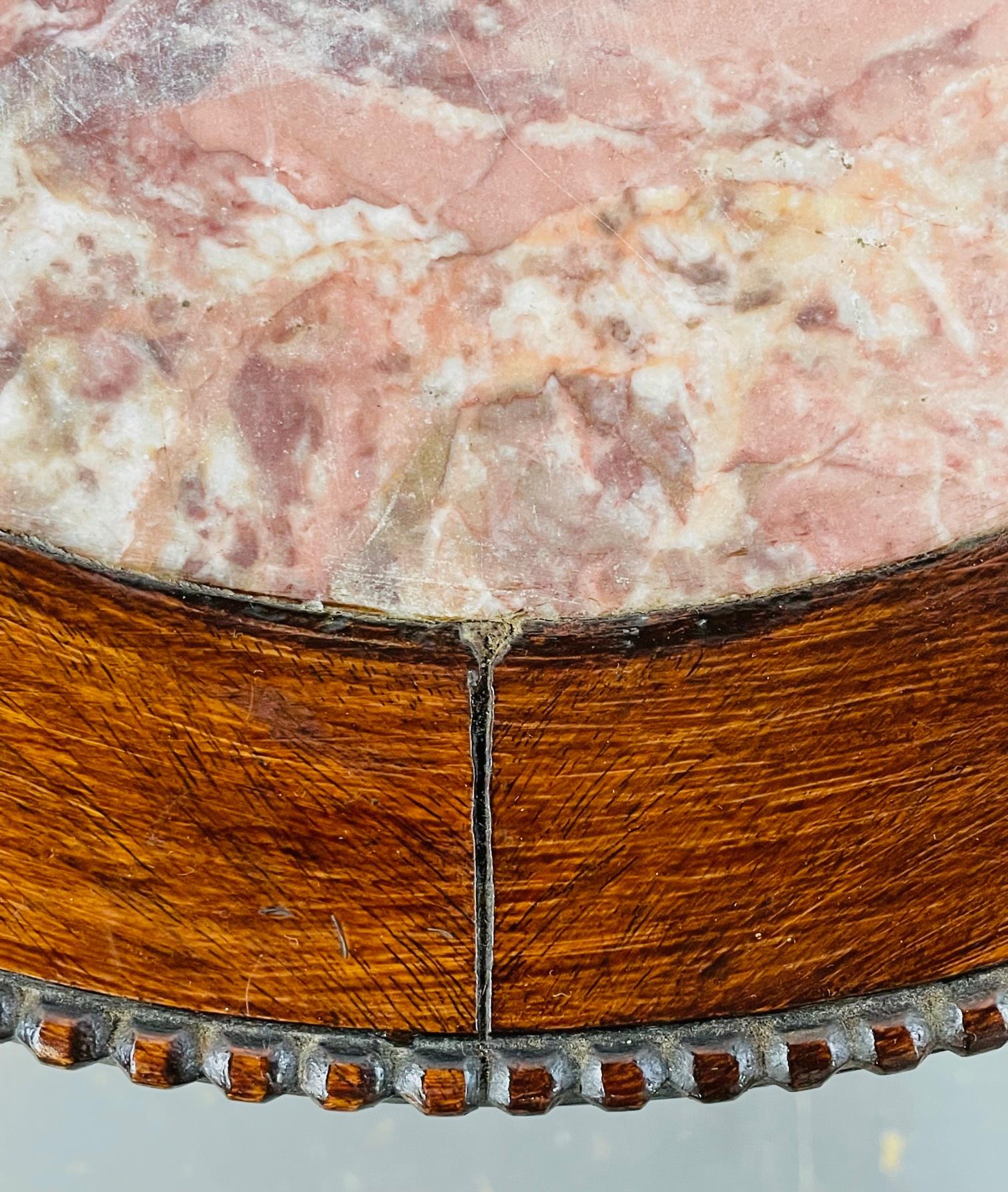 19th Century Chinese Hand Carved Hardwood Round Pink Marble Top End Table 12