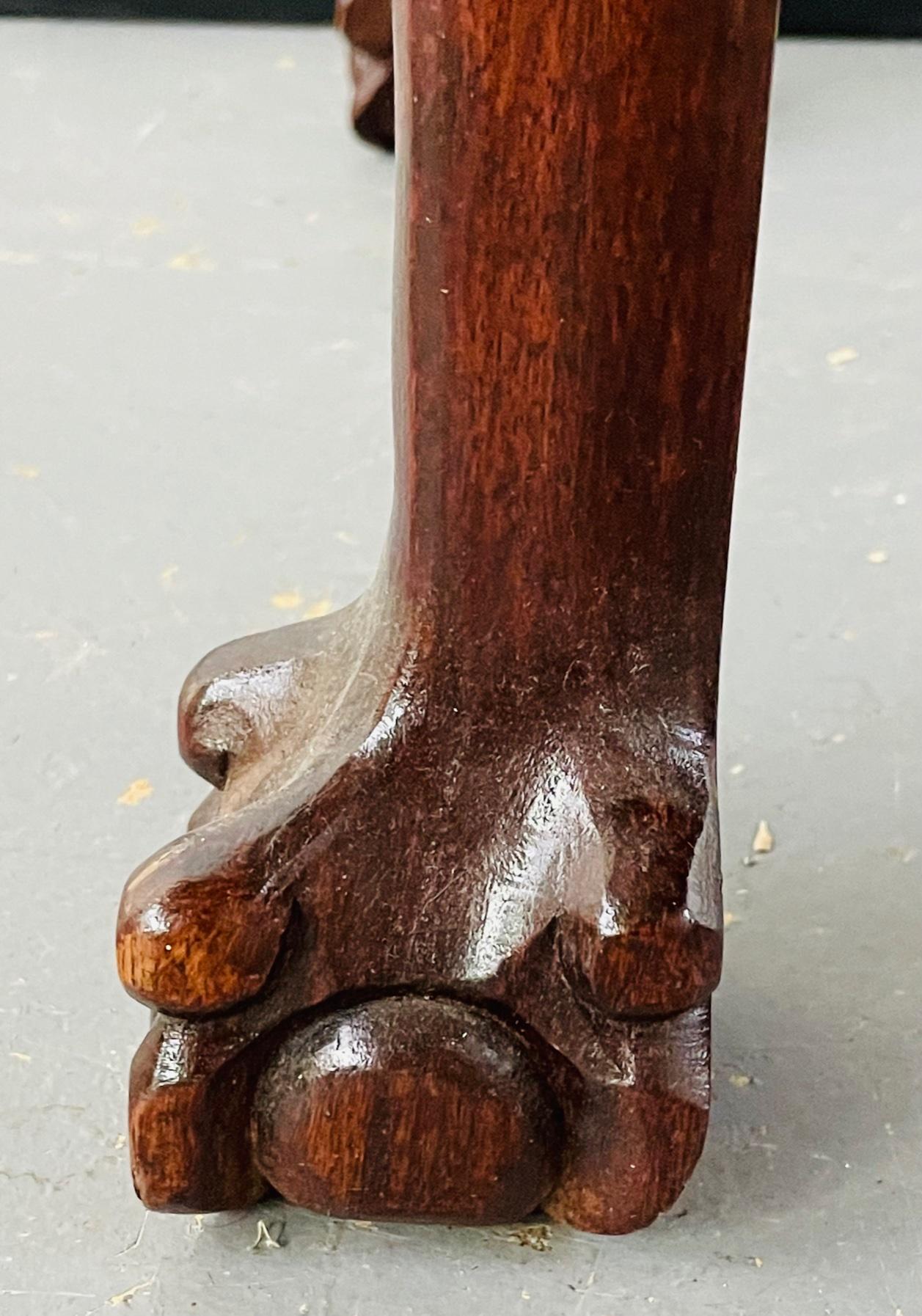 19th Century Chinese Hand Carved Hardwood Round Pink Marble Top End Table 5