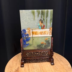 Paravento cinese da tavolo in giada intagliato a mano del XIX secolo1