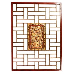 19th Century Chinese Hand-Carved Wedding Panel in Red Lacquer and Gold Leaf