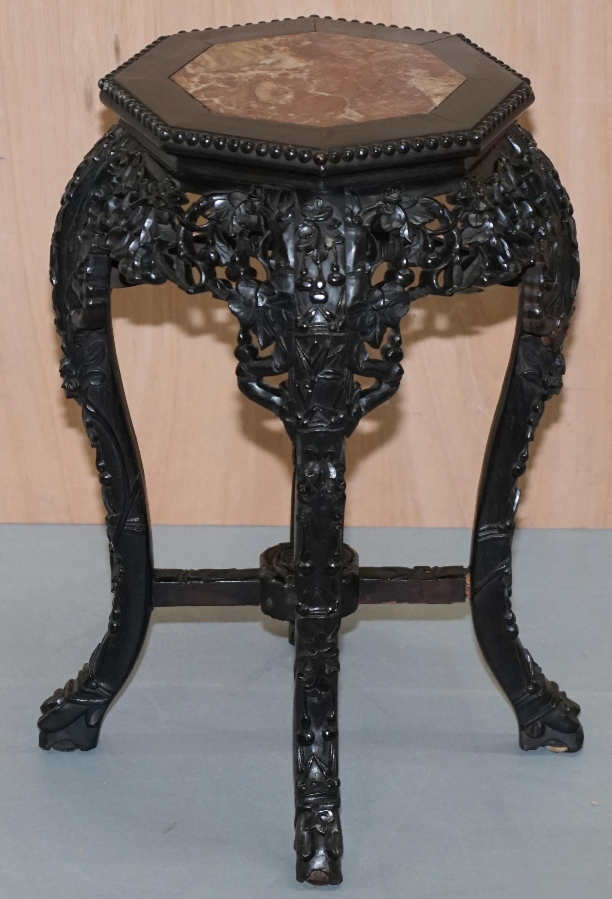 We are delighted to offer for sale this lovely very decorative 19th century hand carved hardwood with marble top stand

A very good looking and well made piece, these come with varying levels of carving to the timber, the earlier pieces like this