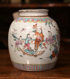 19th Century Chinese Hand Painted and Gilt Porcelain Ginger Jar with Lid