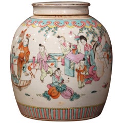 19th Century Chinese Hand Painted and Gilt Porcelain Ginger Jar with Lid
