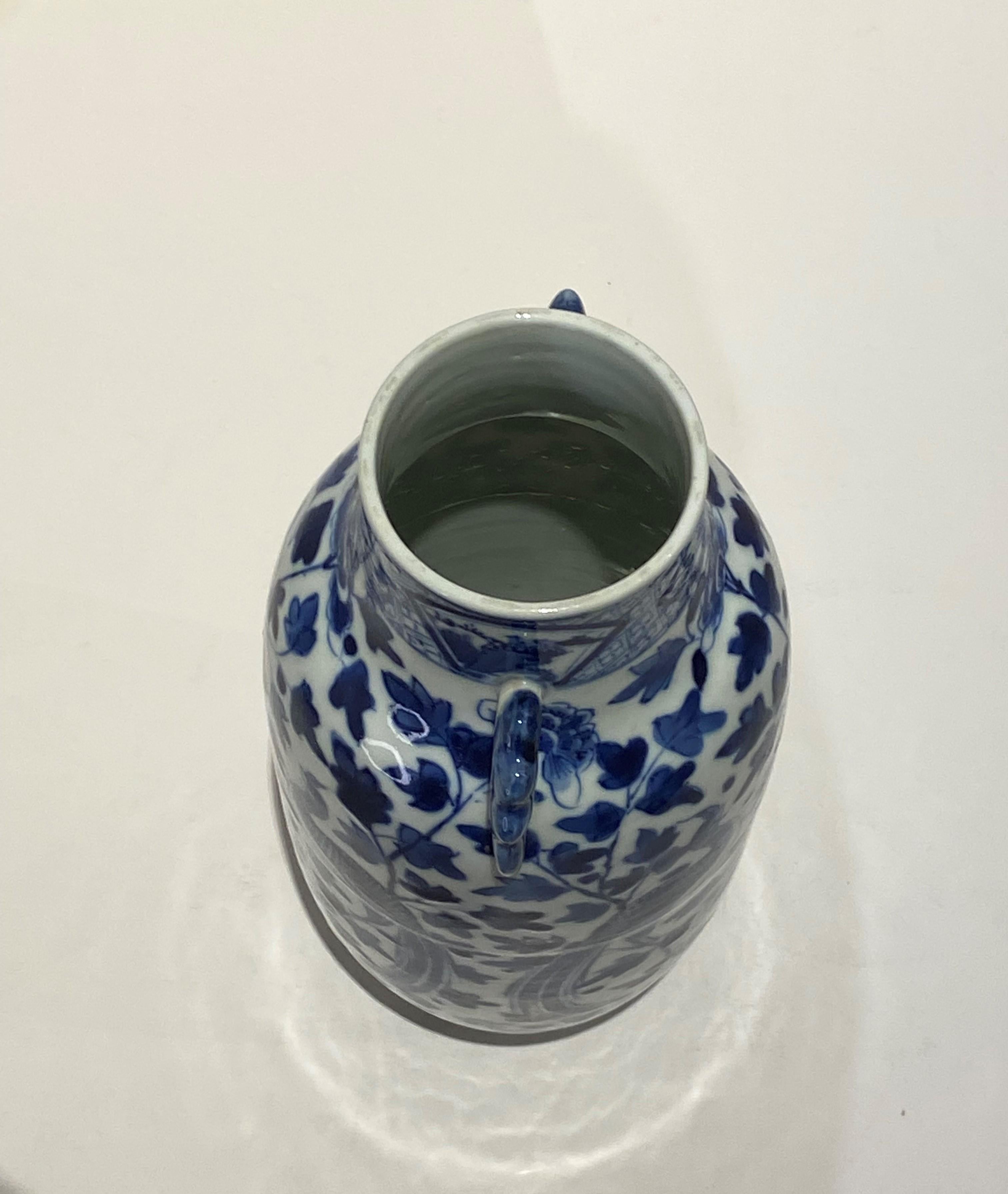 Hand-Painted 19th Century Chinese Hand Painted Blue & White Porcelain Vase For Sale