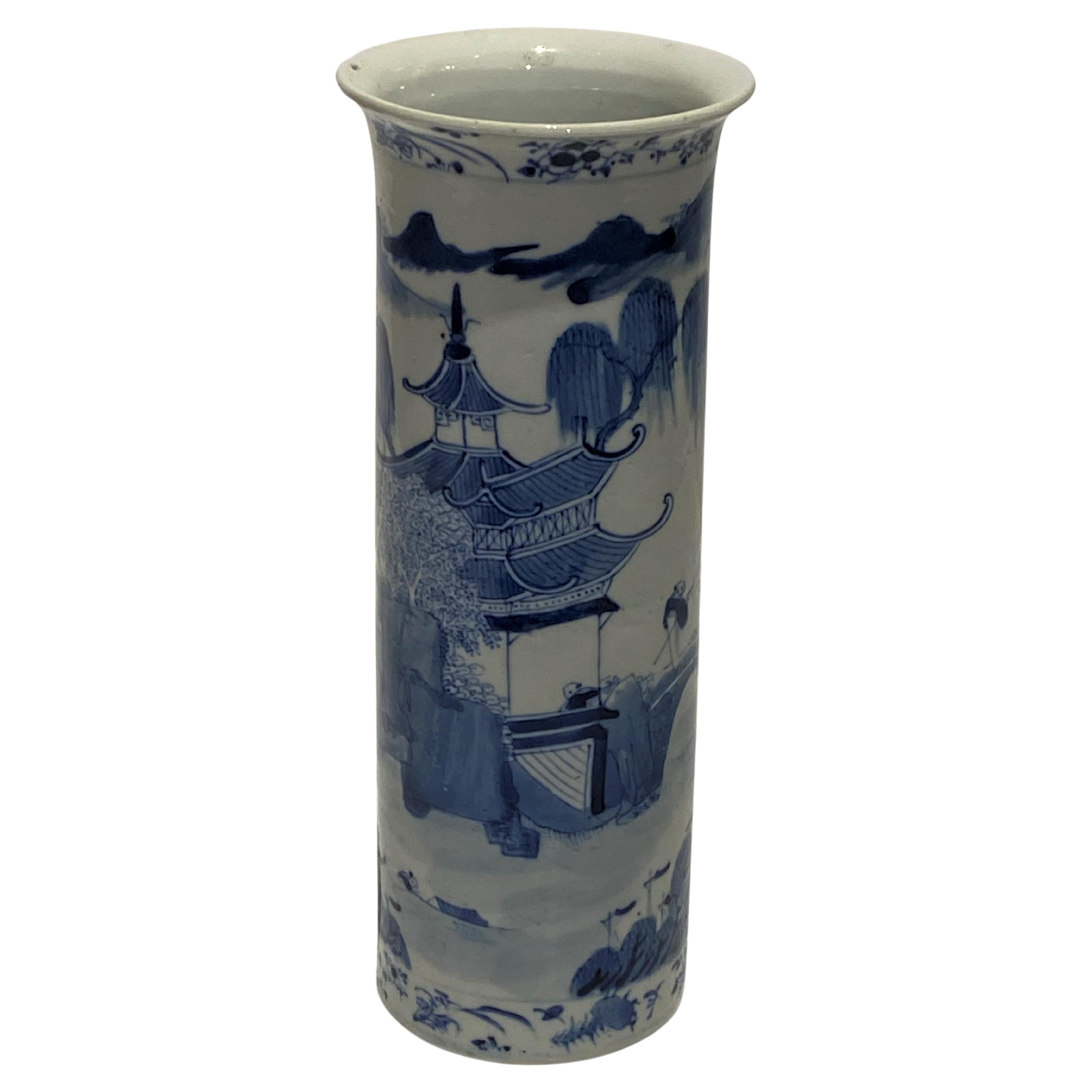 19th Century Chinese Hand Painted Porcelain Cylindrical Vase