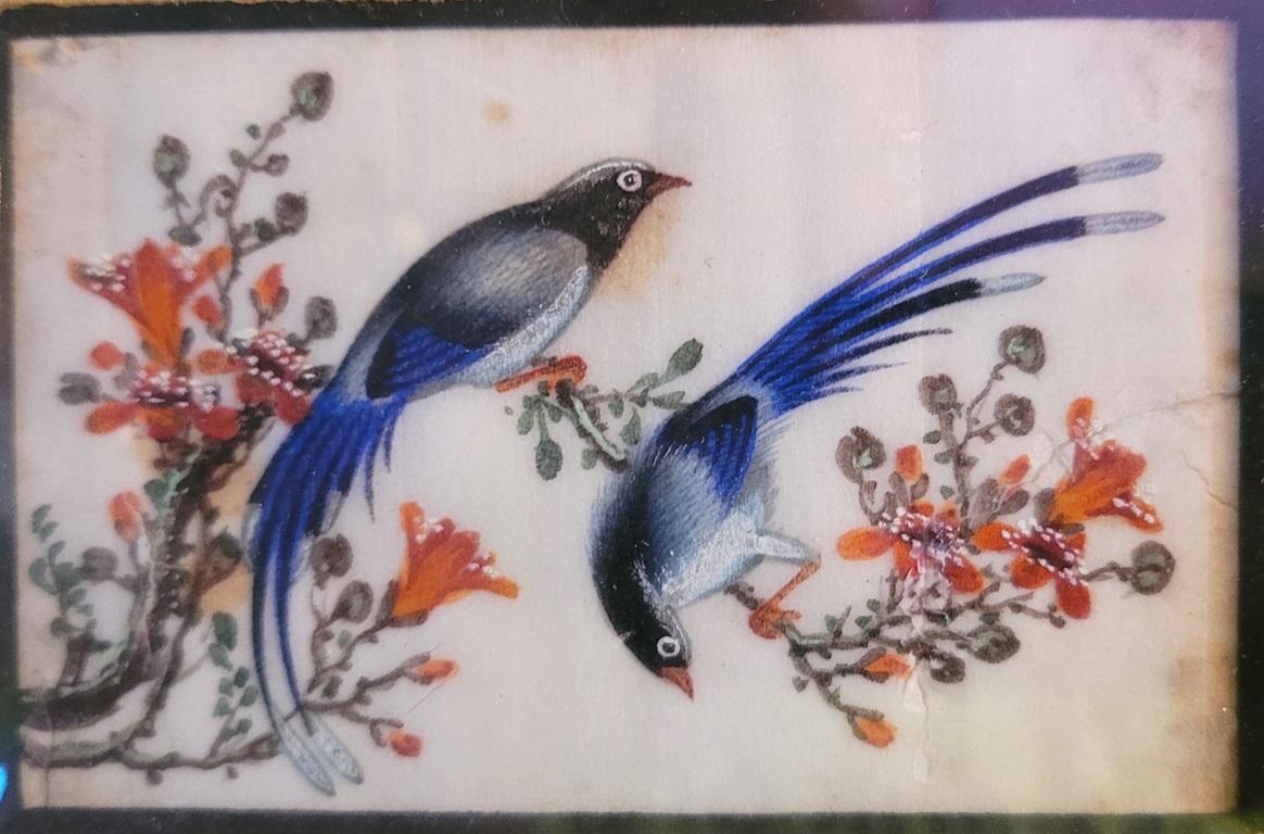 19th Century, Chinese Hand-Painted Silk Collage of Exotic Birds For Sale 2
