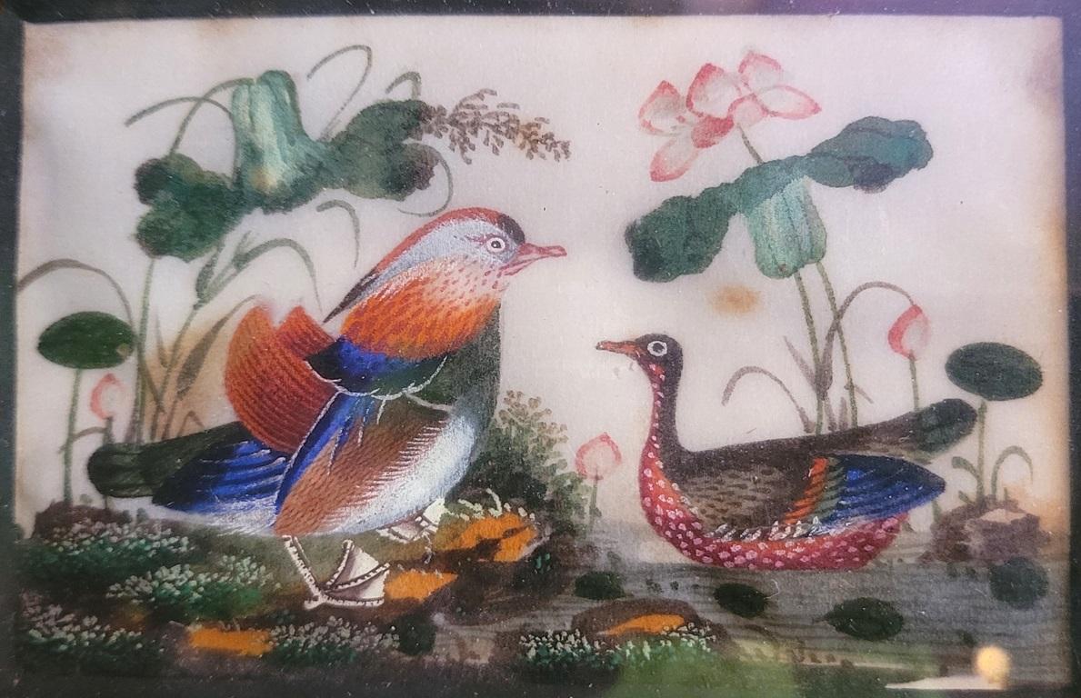 19th Century, Chinese Hand-Painted Silk Collage of Exotic Birds For Sale 5